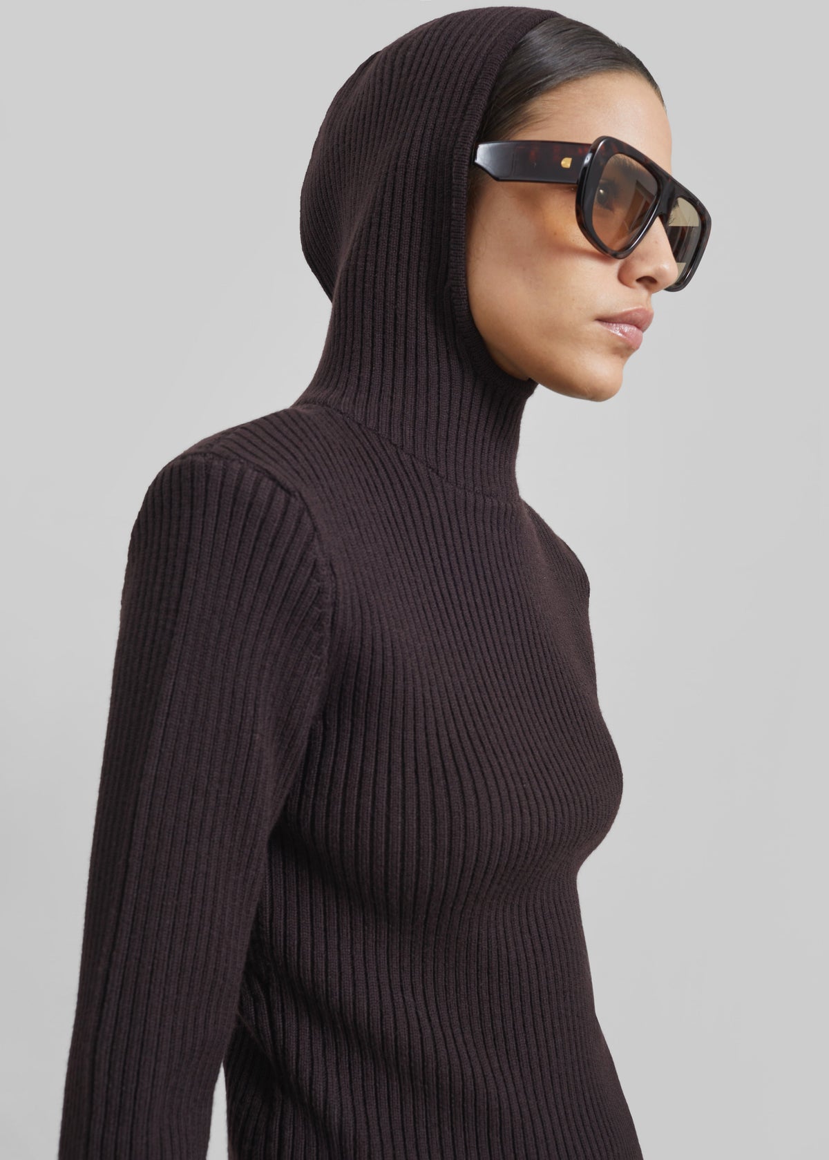 Larice Hooded Knit Top - Brown – view 1 of 9