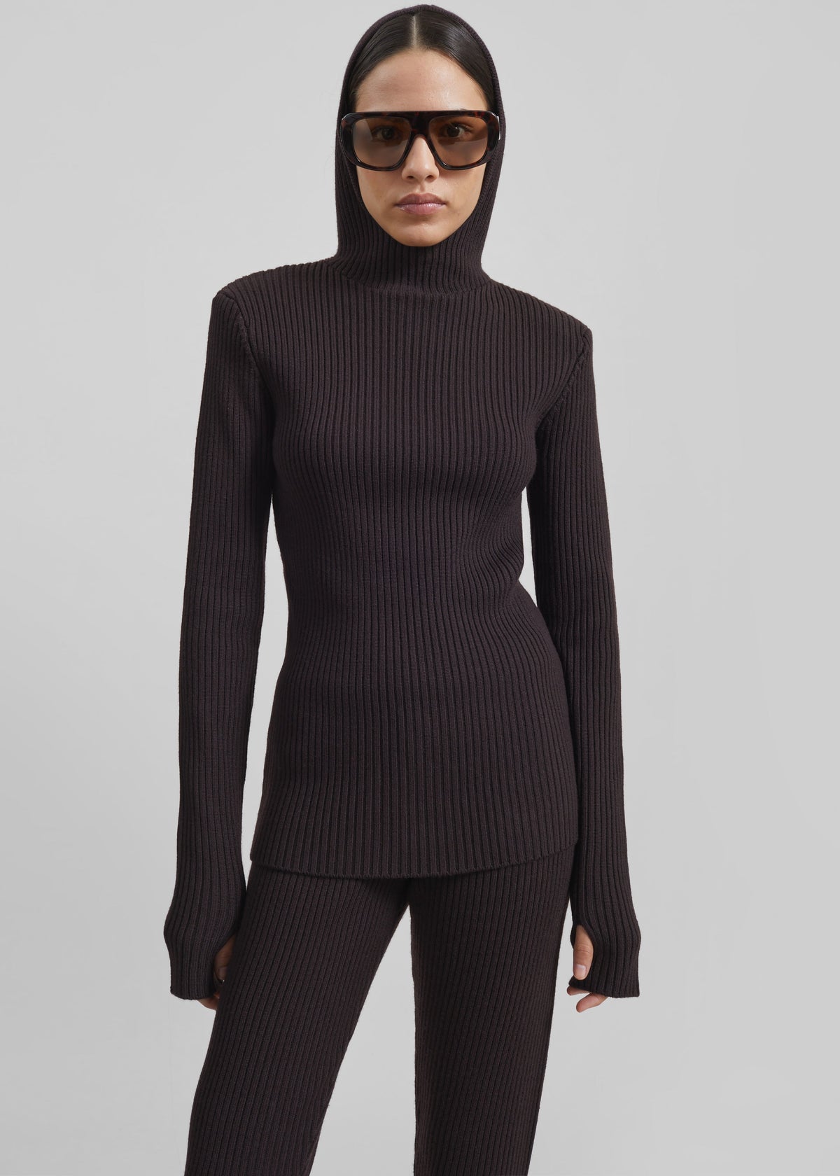 Larice Hooded Knit Top - Brown – view 7 of 9