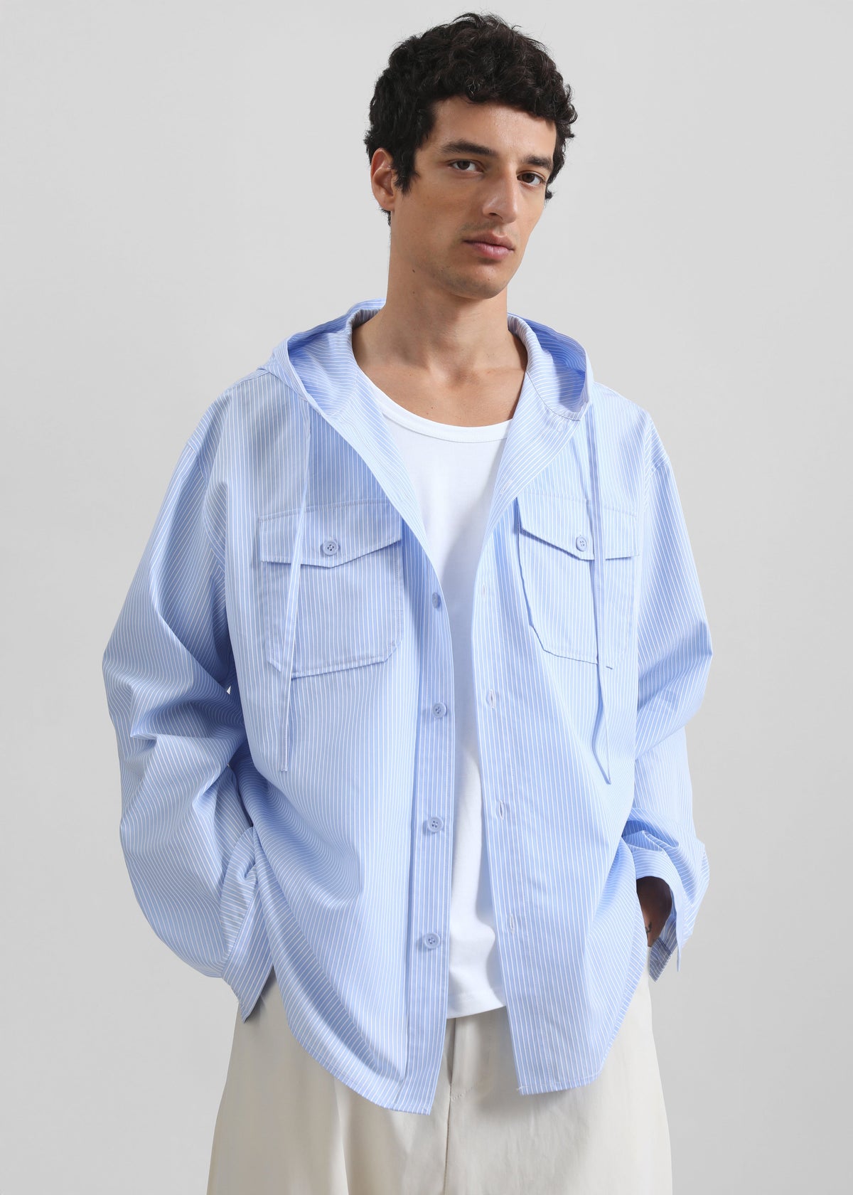 Lars Hooded Striped Jacket - Blue/White Stripe – view 1 of 11