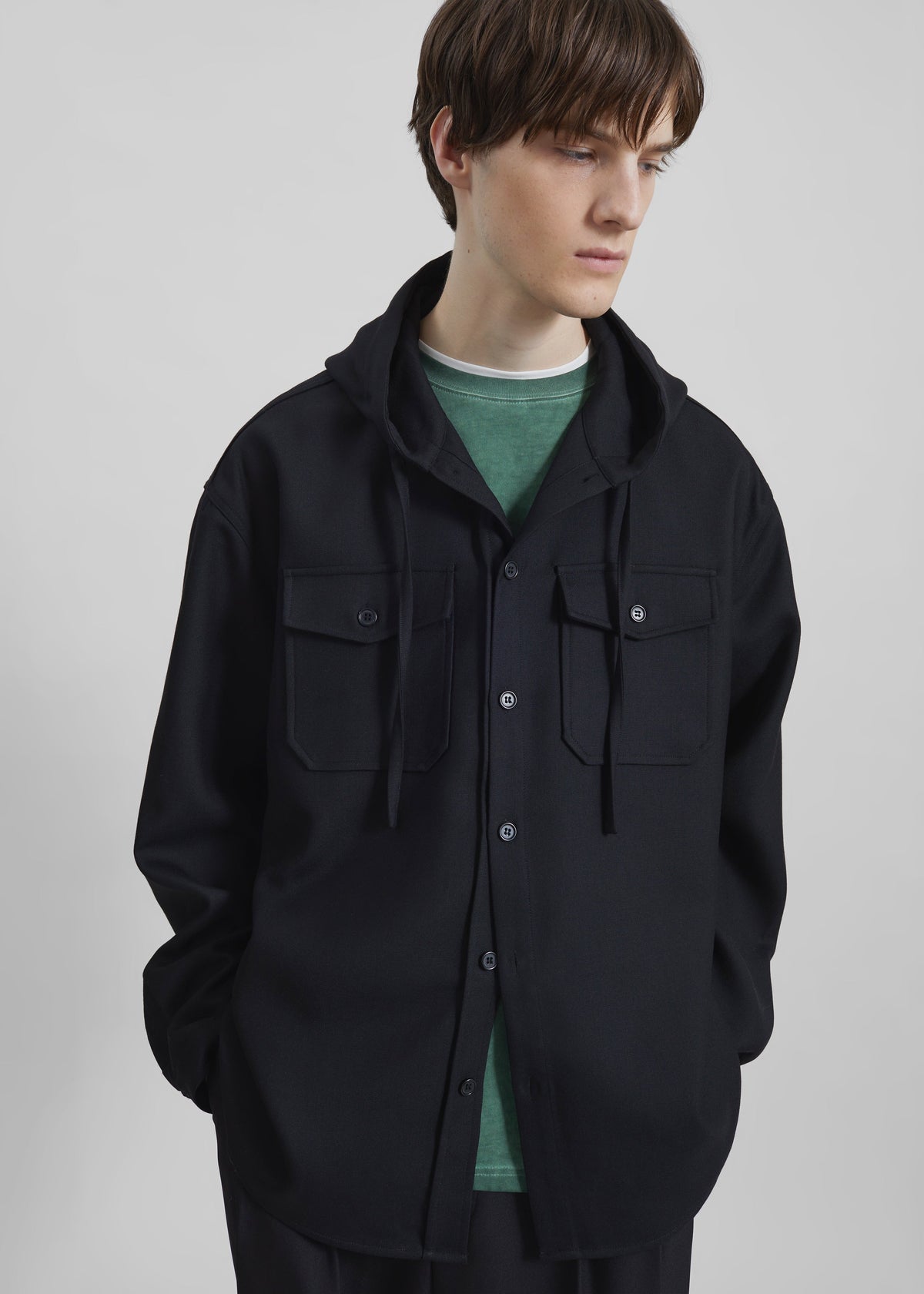 Lars Hooded Wool Blend Jacket - Black – view 1 of 7