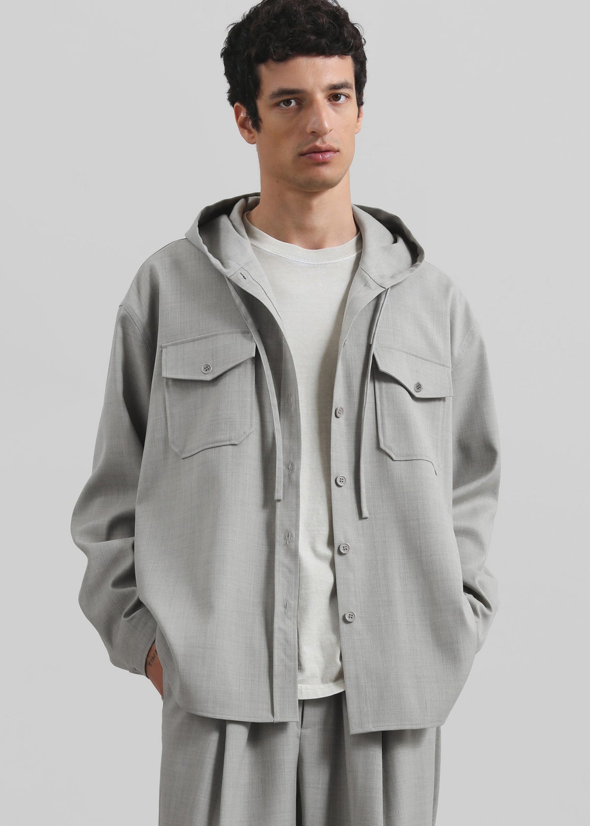 Lars Textured Hooded Jacket - Greige Melange – view 1 of 8