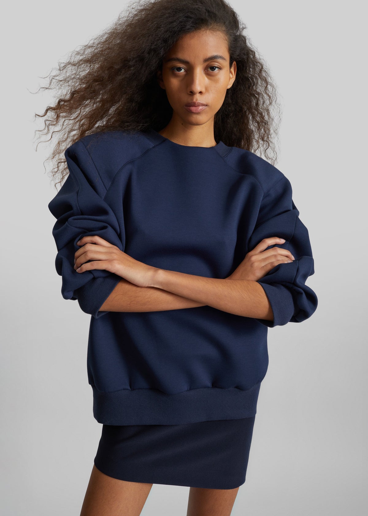 Leian Neoprene Padded Sweatshirt - Navy – view 2 of 10