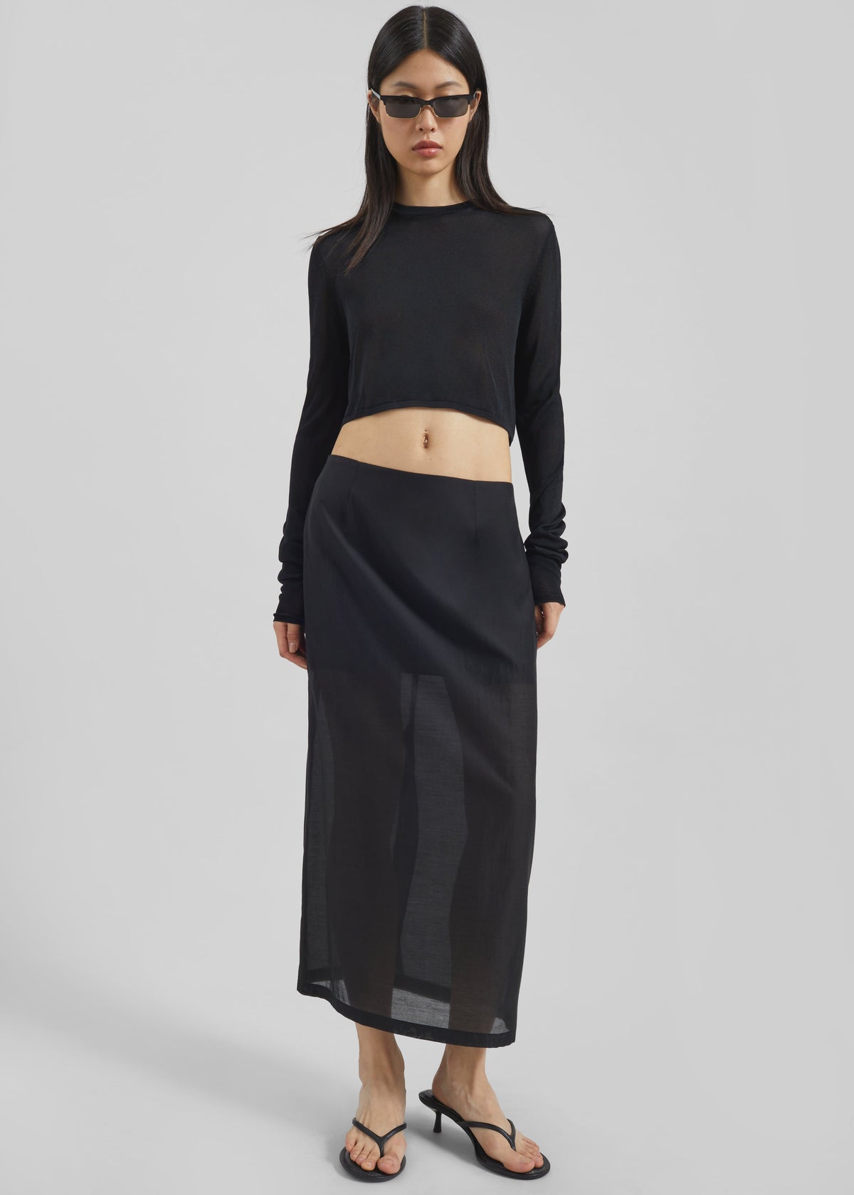 Lenore Semi Sheer Midi Skirt - Black – view 3 of 9