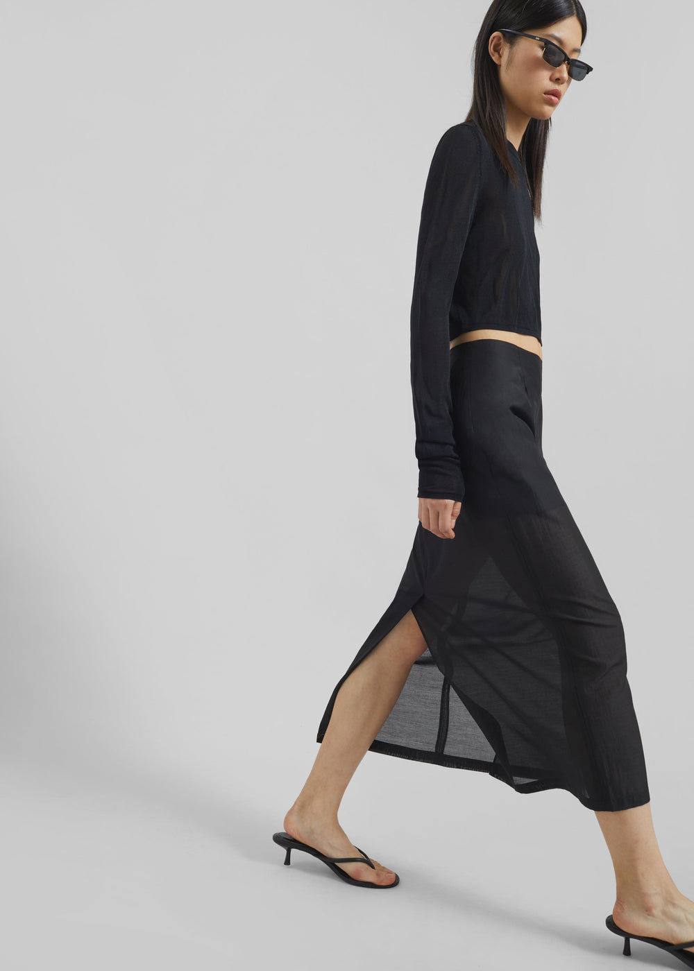 Lenore Semi Sheer Midi Skirt - Black – view 1 of 9