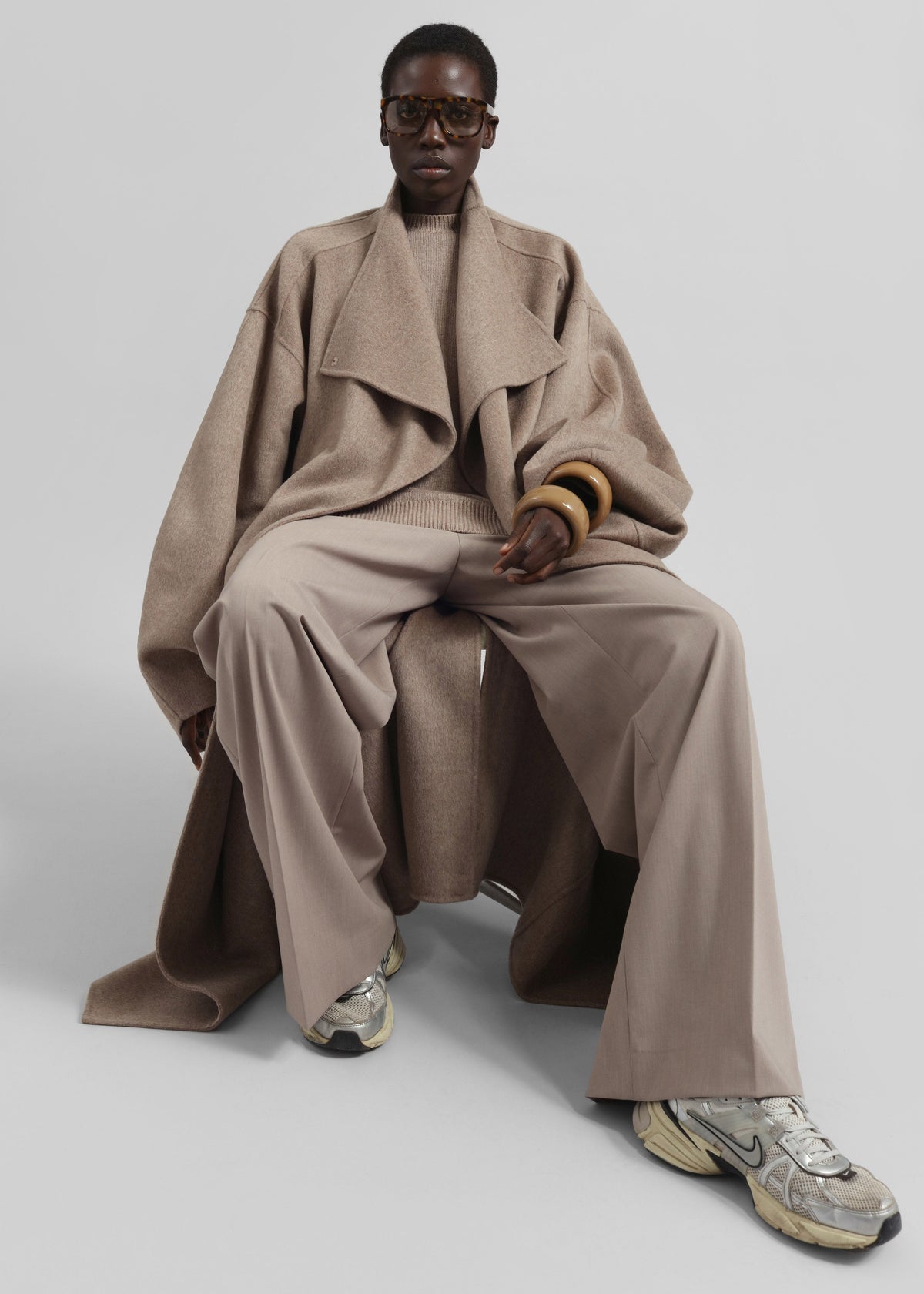 Leroy Funnel Neck Wool Coat - Taupe Melange – view 4 of 6