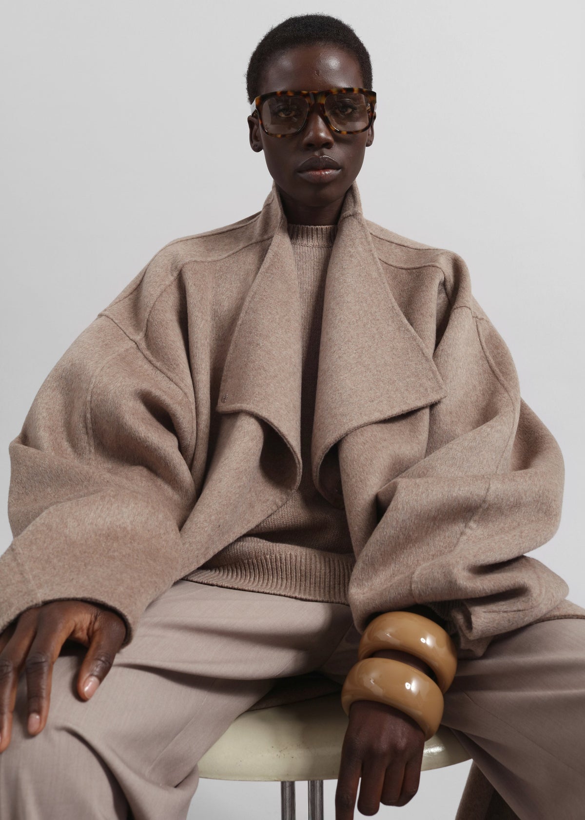 Leroy Funnel Neck Wool Coat - Taupe Melange – view 3 of 6
