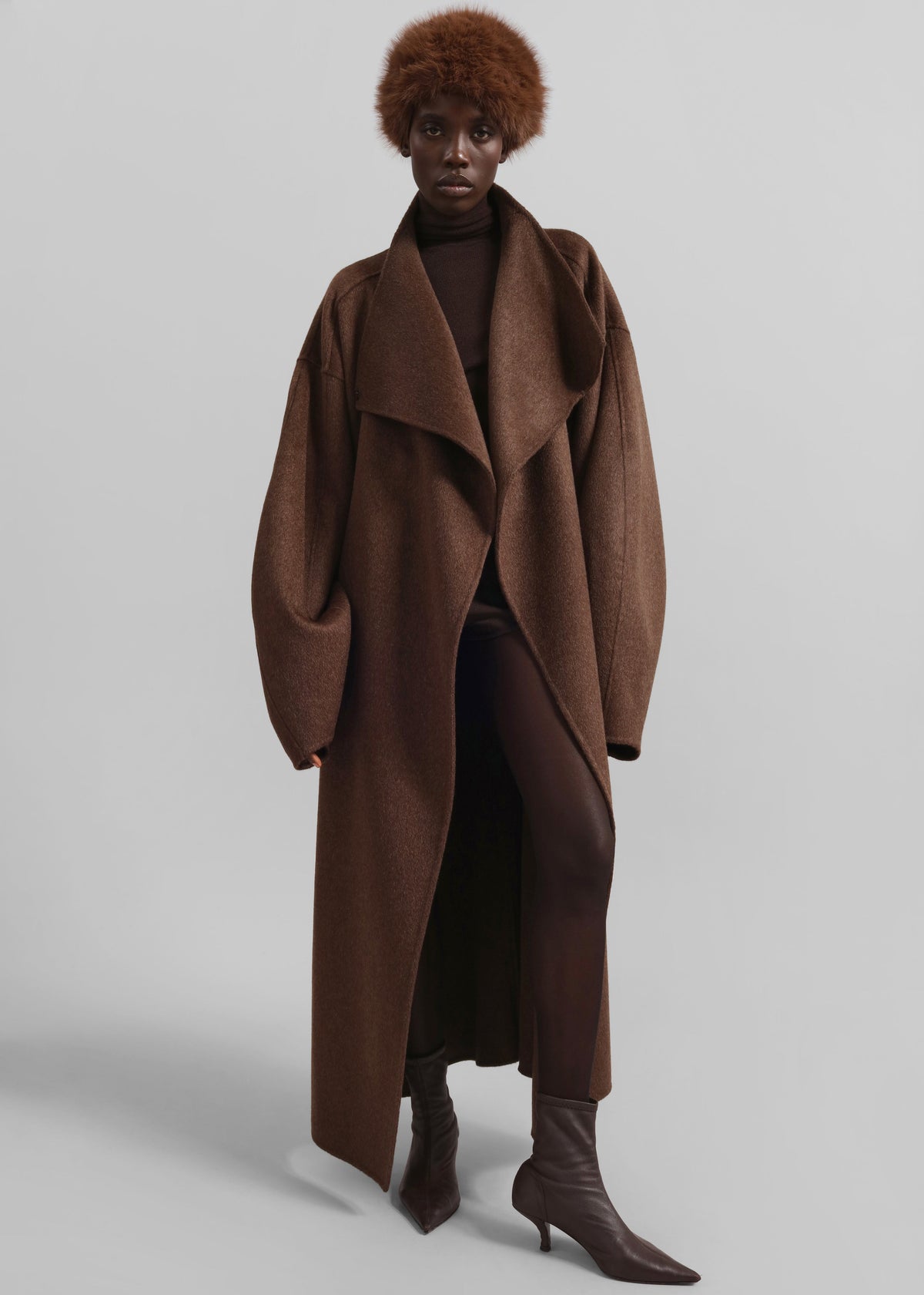 Leroy Funnel Neck Wool Coat - Brown Melange – view 3 of 6