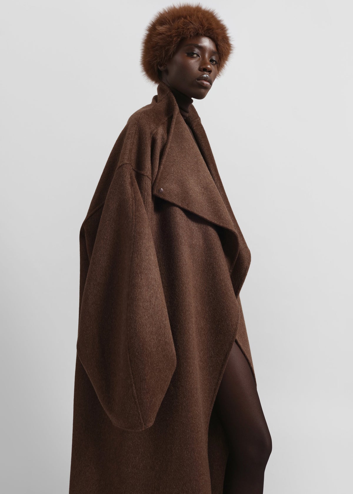 Leroy Funnel Neck Wool Coat - Brown Melange – view 2 of 6