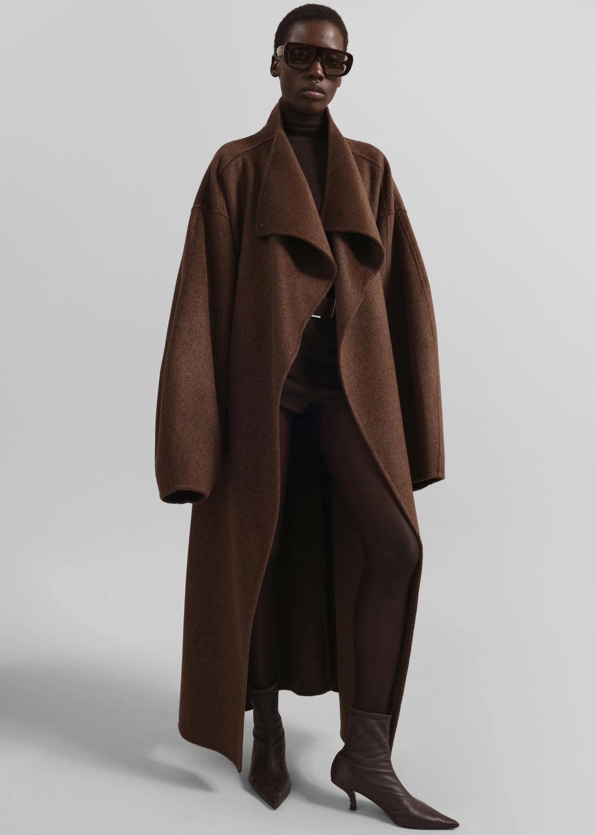 Leroy Funnel Neck Wool Coat - Brown Melange – view 1 of 6