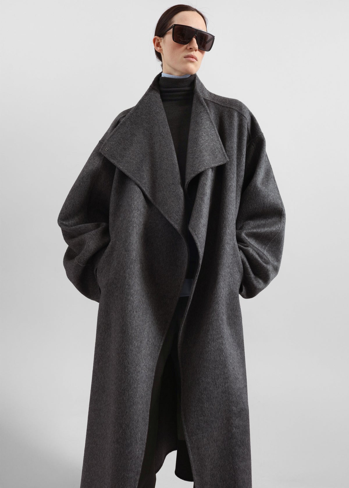 Leroy Funnel Neck Wool Coat - Dark Grey Melange – view 2 of 7