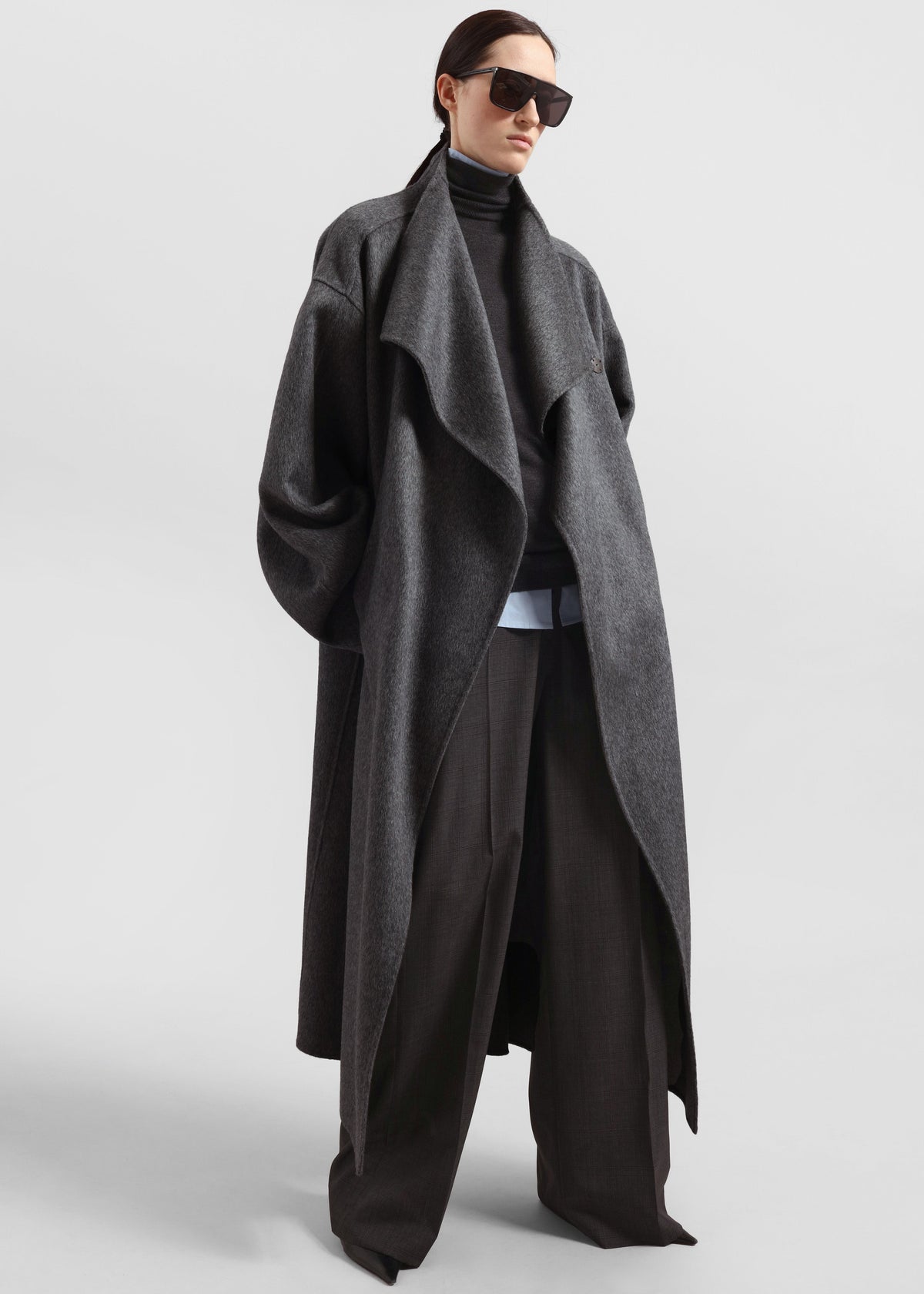 Leroy Funnel Neck Wool Coat - Dark Grey Melange – view 4 of 7