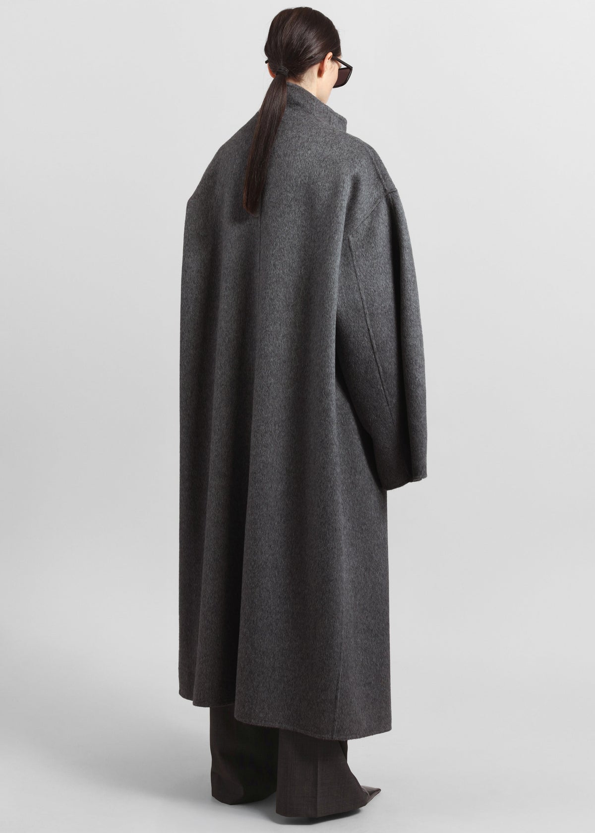 Leroy Funnel Neck Wool Coat - Dark Grey Melange – view 6 of 7