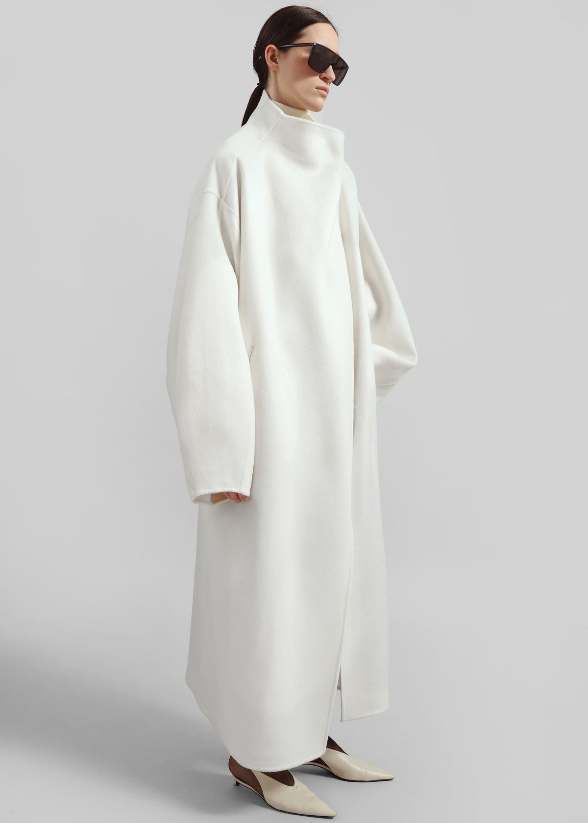 Leroy Funnel Neck Wool Coat - White – view 2 of 7
