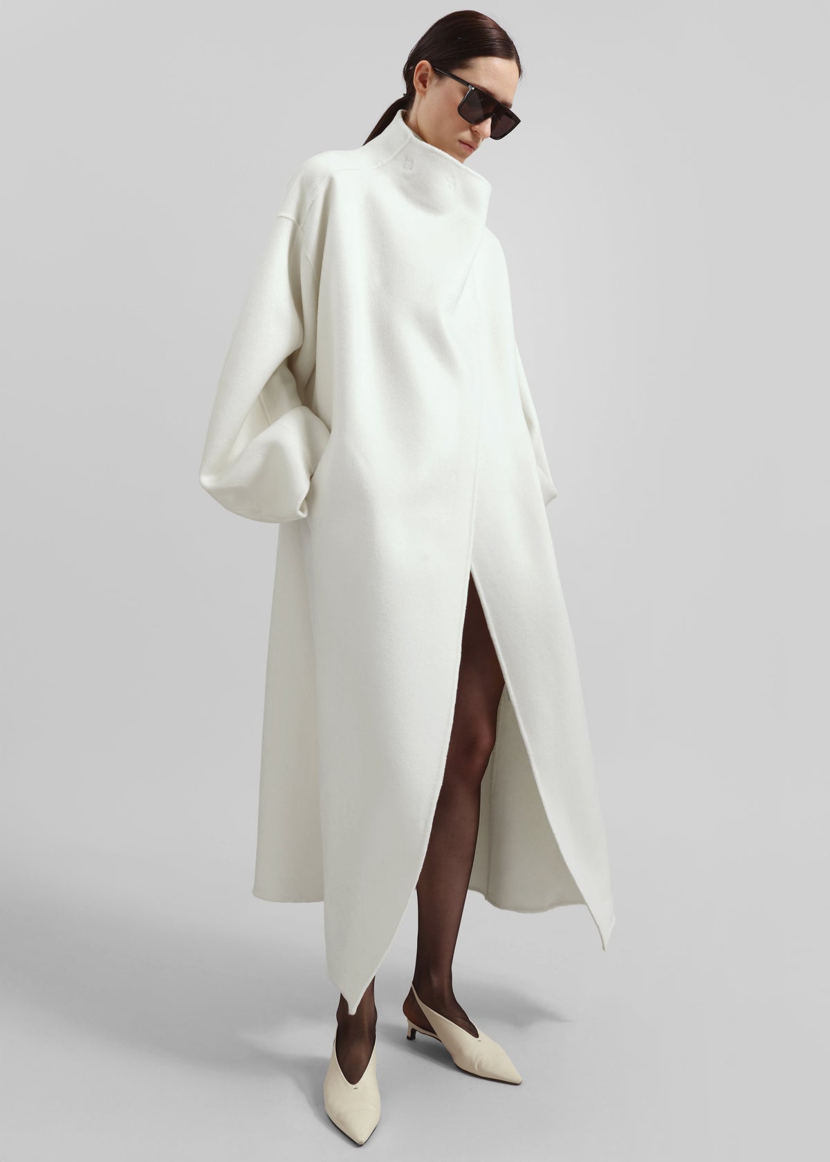 Leroy Funnel Neck Wool Coat - White – view 4 of 7