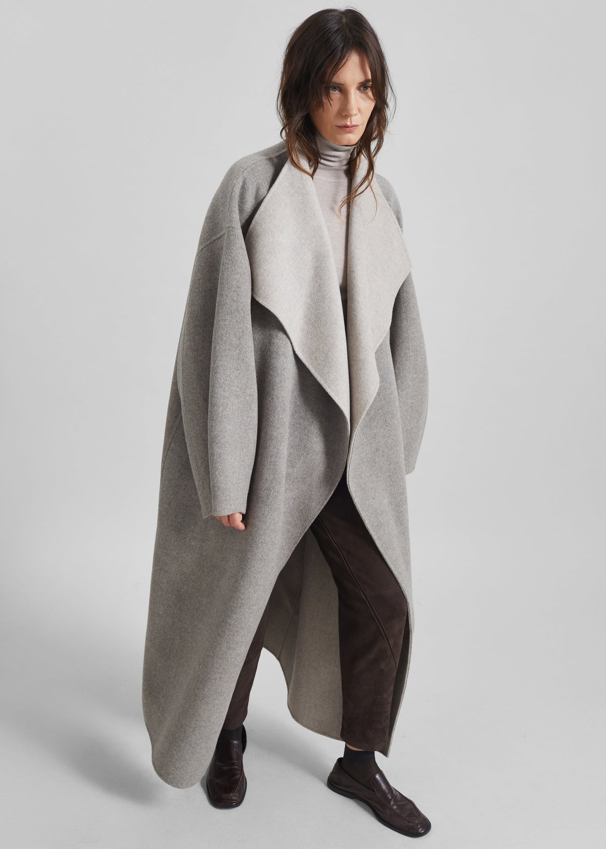 Leroy Reversible Funnel Neck Wool Coat - Beige – view 3 of 7