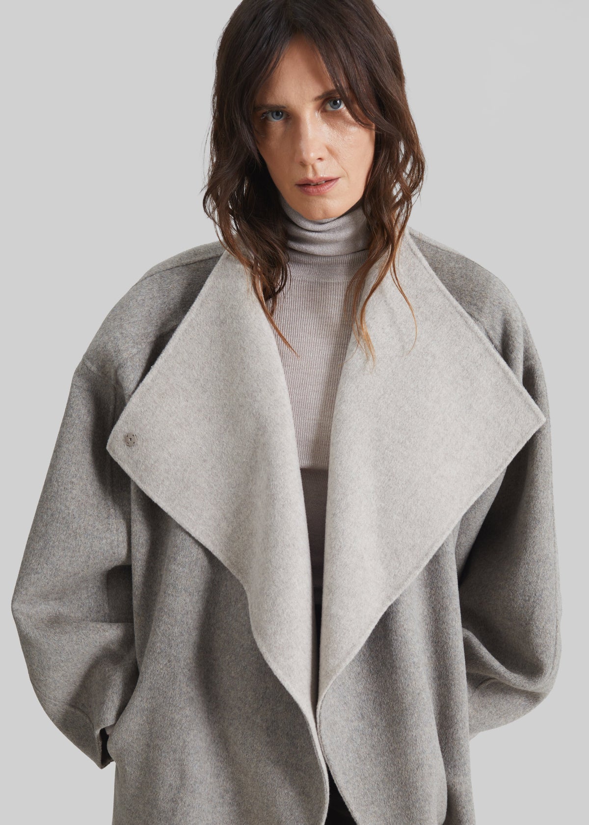 Leroy Reversible Funnel Neck Wool Coat - Beige – view 2 of 7