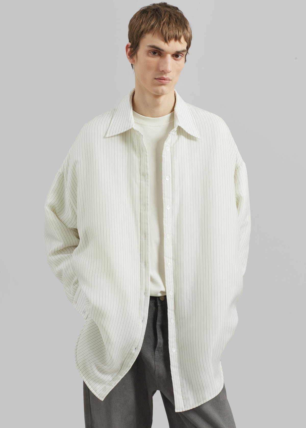 Levidi Padded Overshirt - White/Black Stripe – view 1 of 8