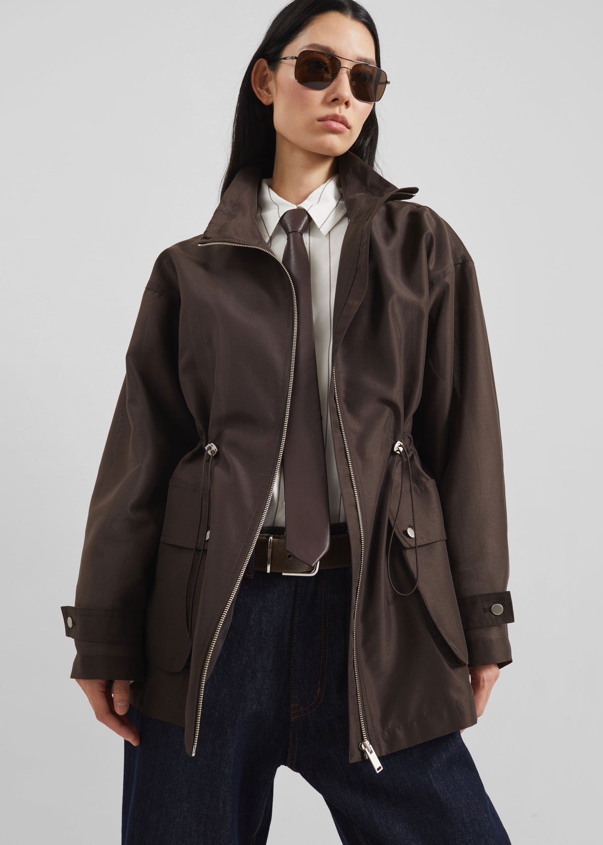 Linares Sheer Drawstring Jacket - Brown – view 5 of 10