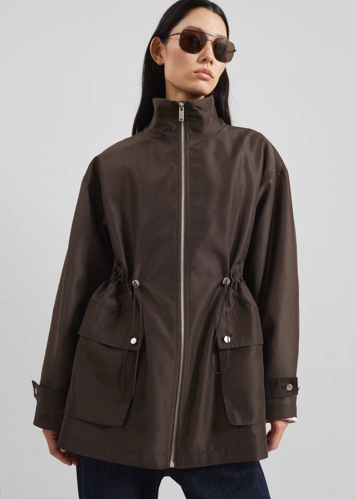 Linares Sheer Drawstring Jacket - Brown – view 1 of 10