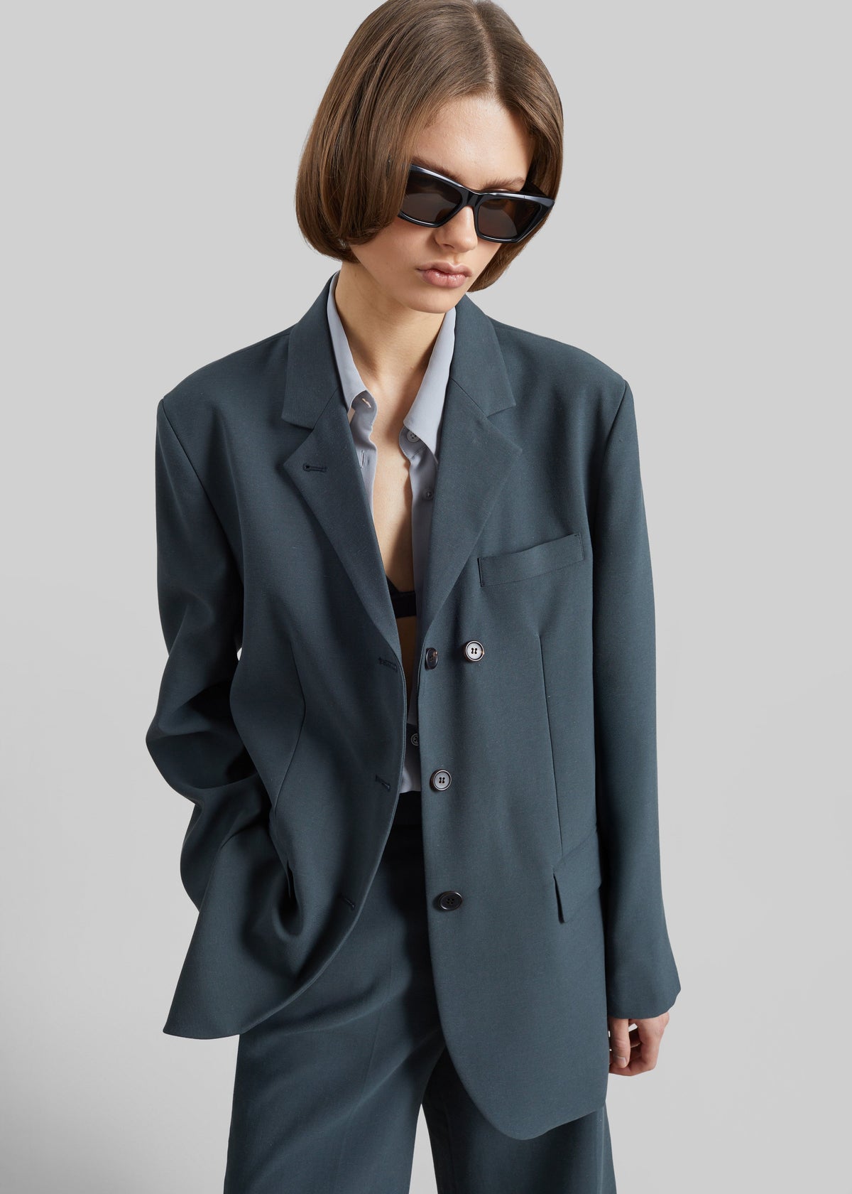 Lioni Oversized Padded Blazer - Deep Teal – view 3 of 9