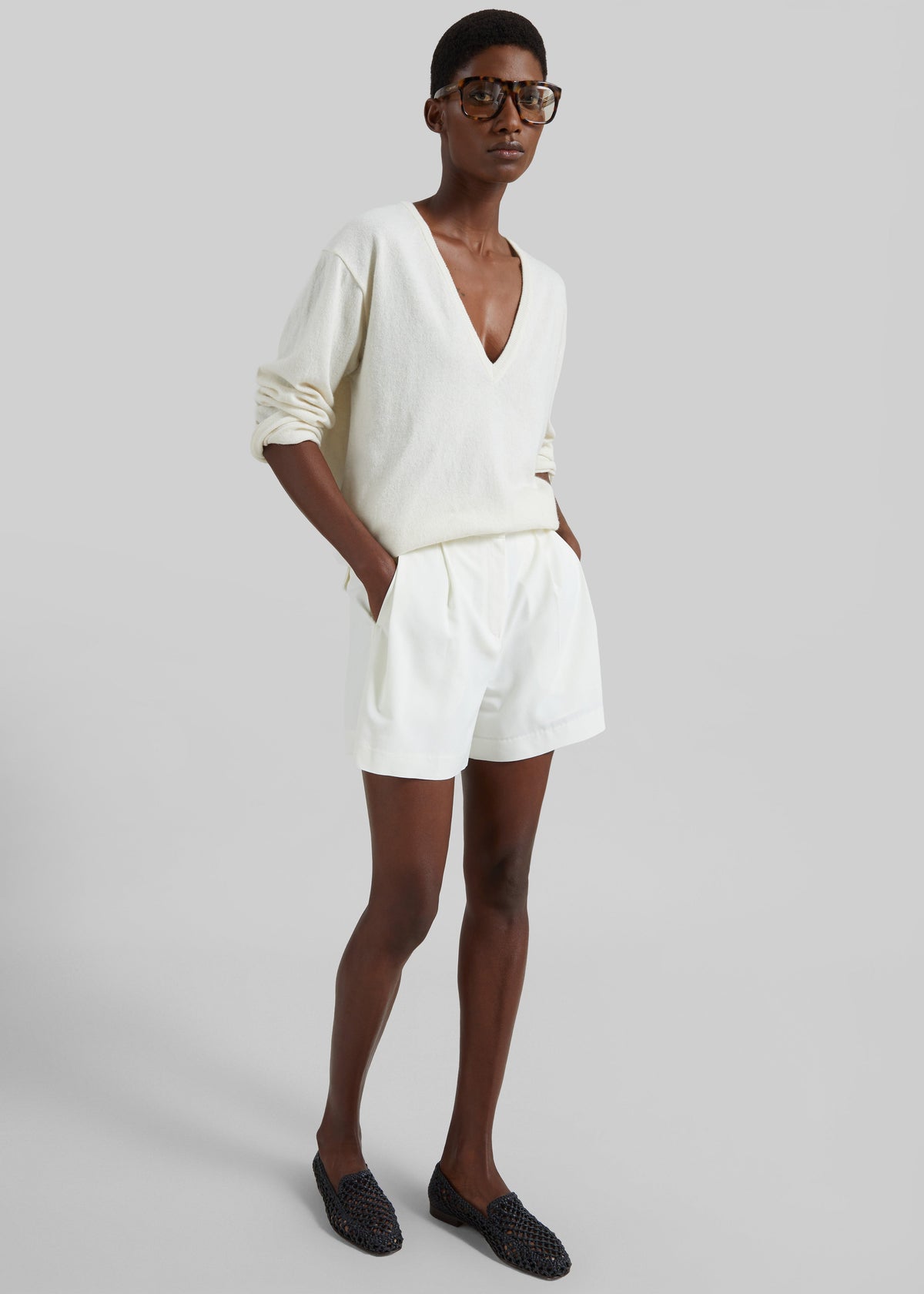 Lisboa Pleated Mini Shorts - Ivory – view 1 of 9