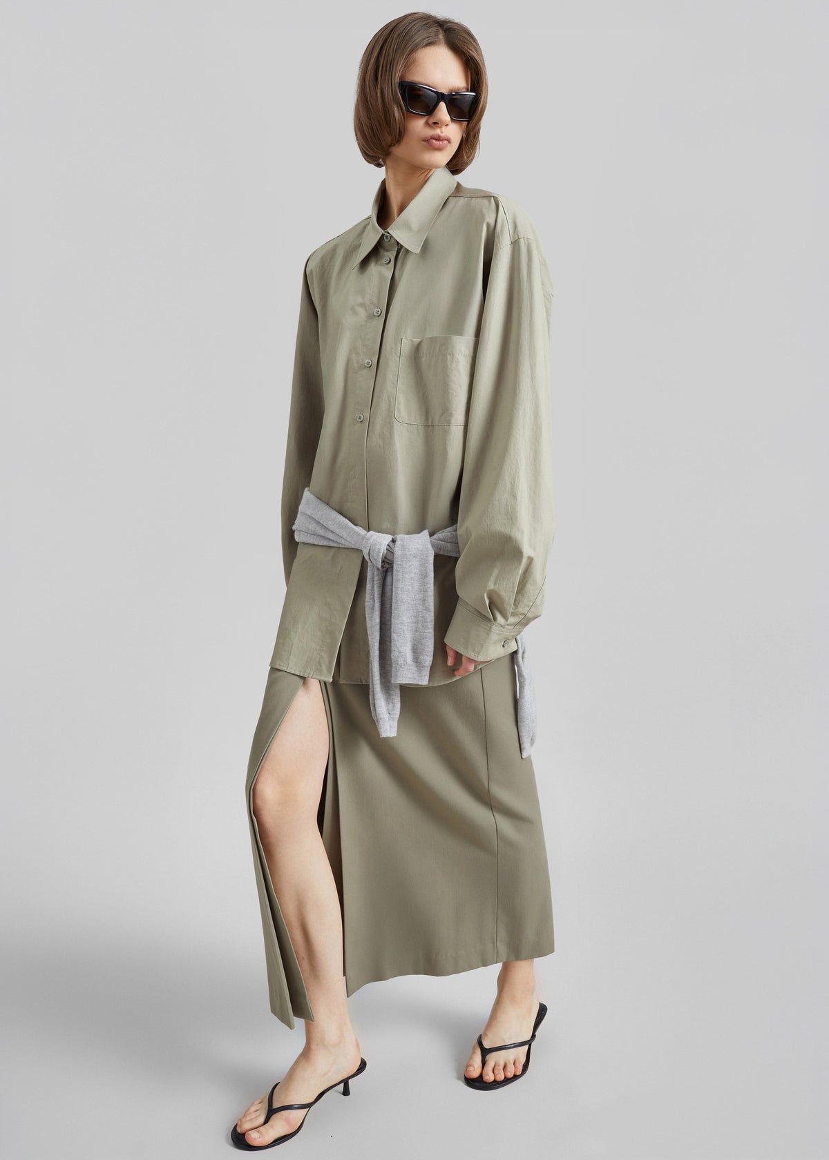 Lisle Front Slit Pencil Skirt - Pale Olive – view 1 of 8