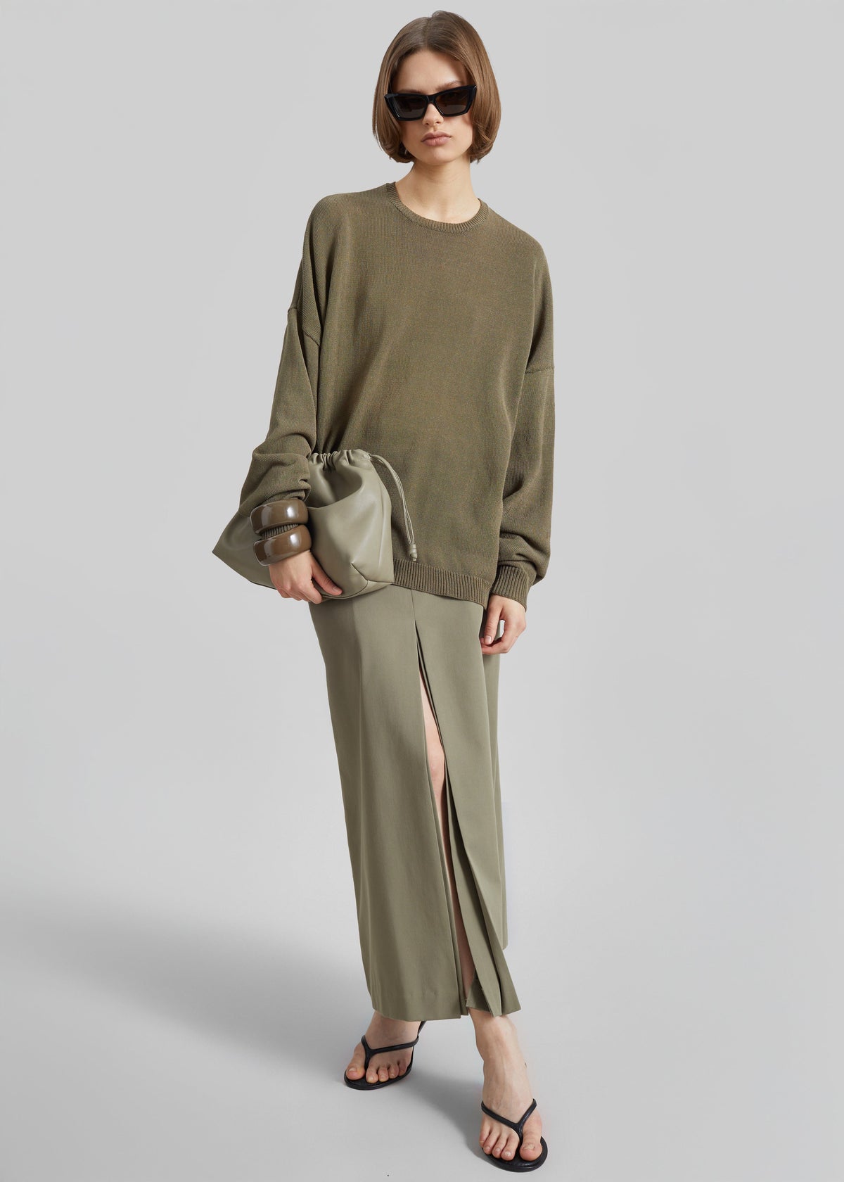Lisle Front Slit Pencil Skirt - Pale Olive – view 2 of 8