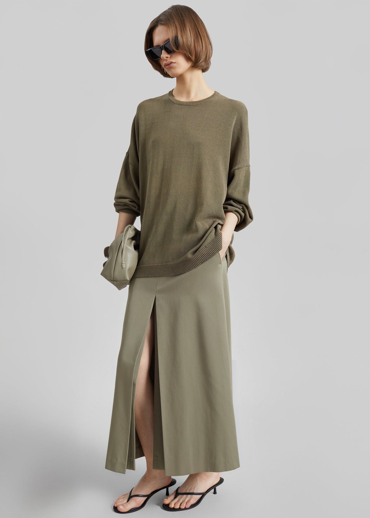 Lisle Front Slit Pencil Skirt - Pale Olive – view 4 of 8