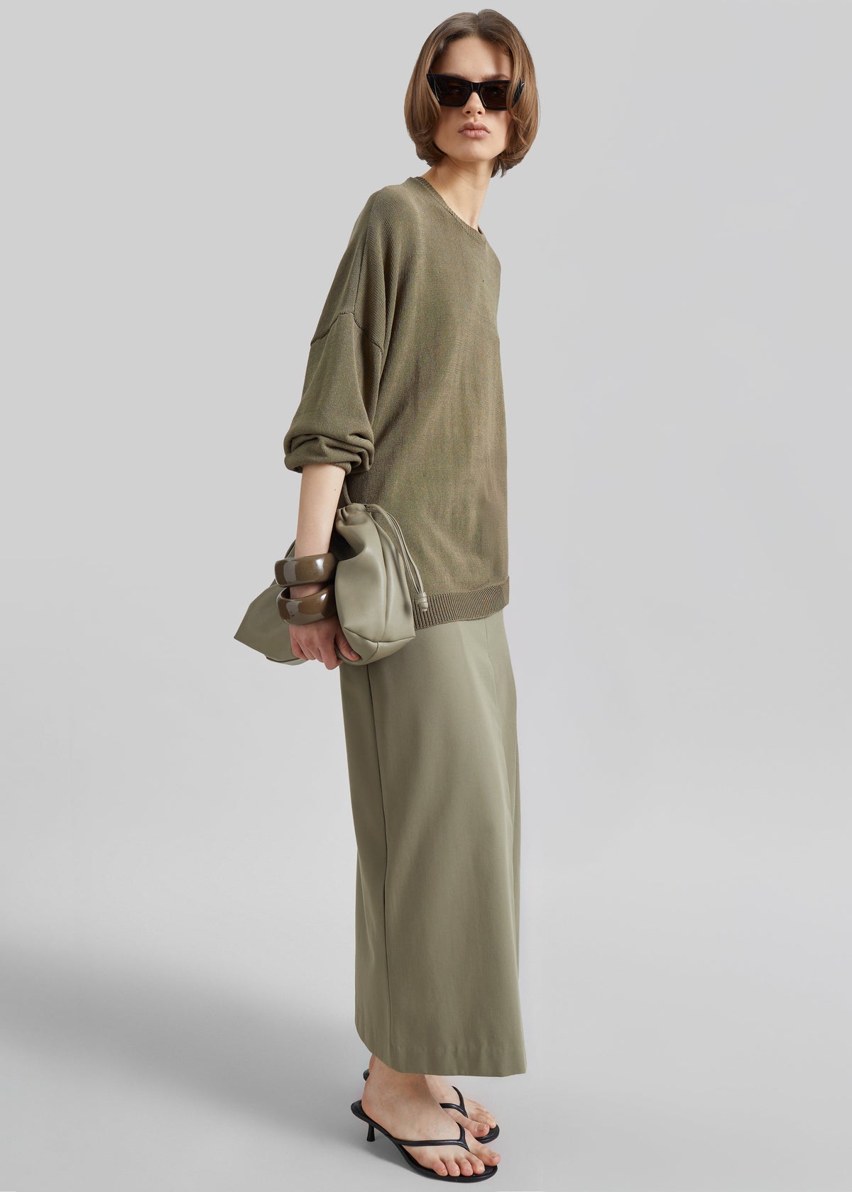 Lisle Front Slit Pencil Skirt - Pale Olive – view 5 of 8