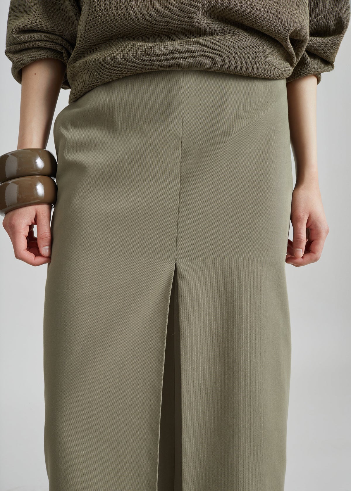 Lisle Front Slit Pencil Skirt - Pale Olive – view 6 of 8