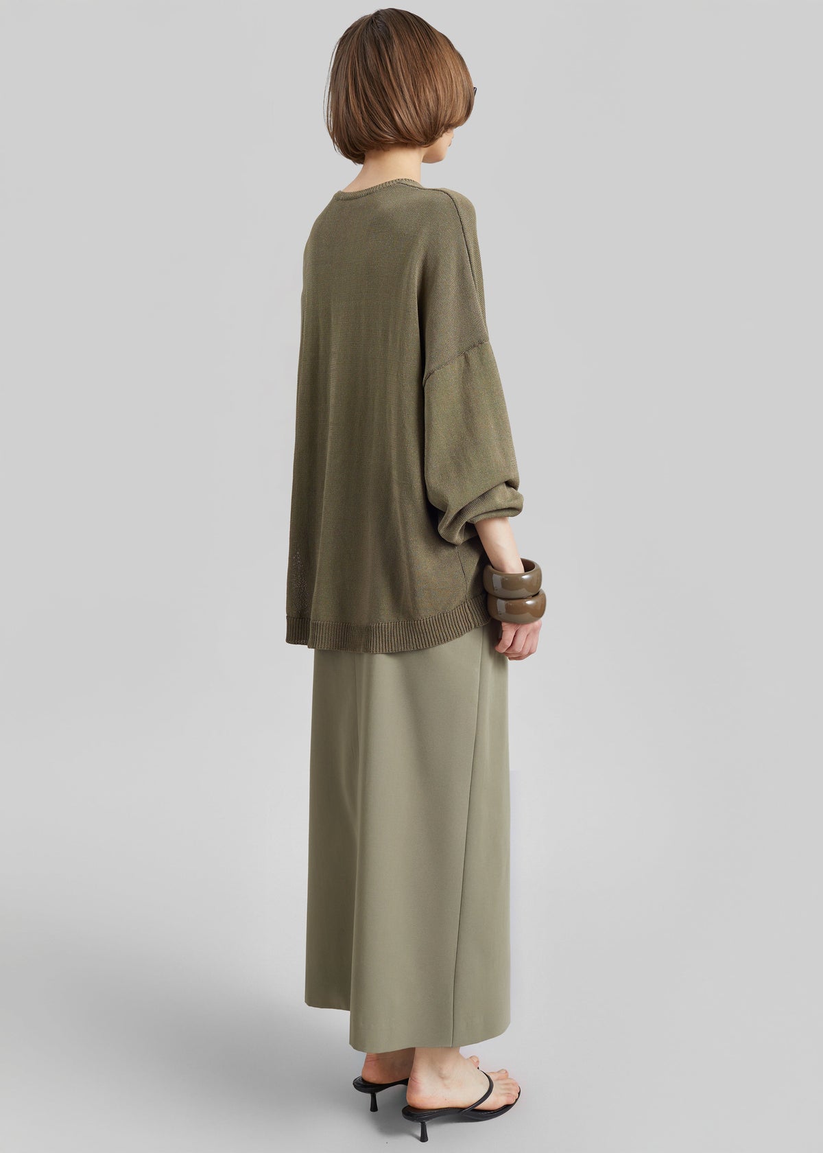 Lisle Front Slit Pencil Skirt - Pale Olive – view 7 of 8