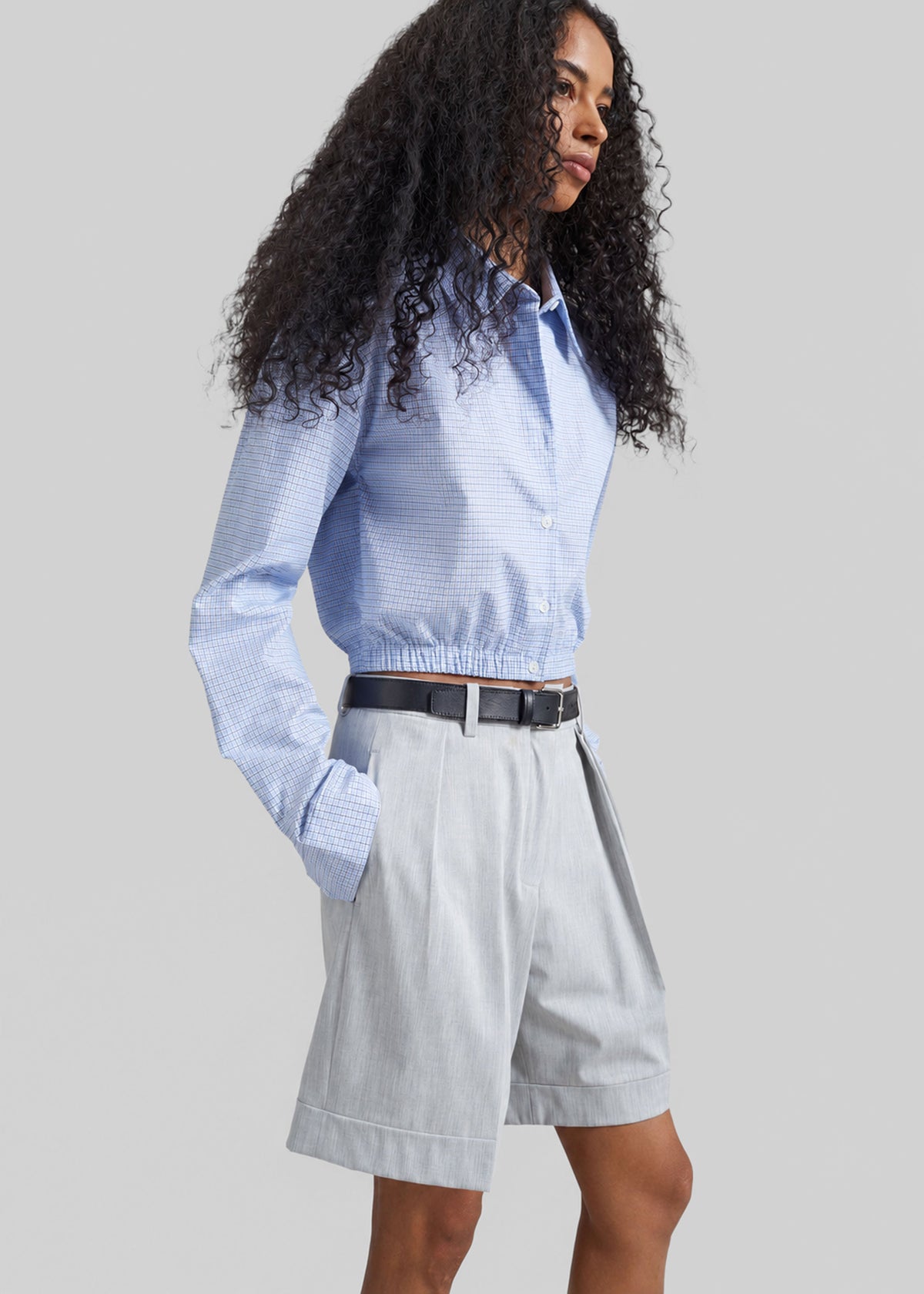 Lison Cropped Shirt - Checked Blue – view 1 of 7