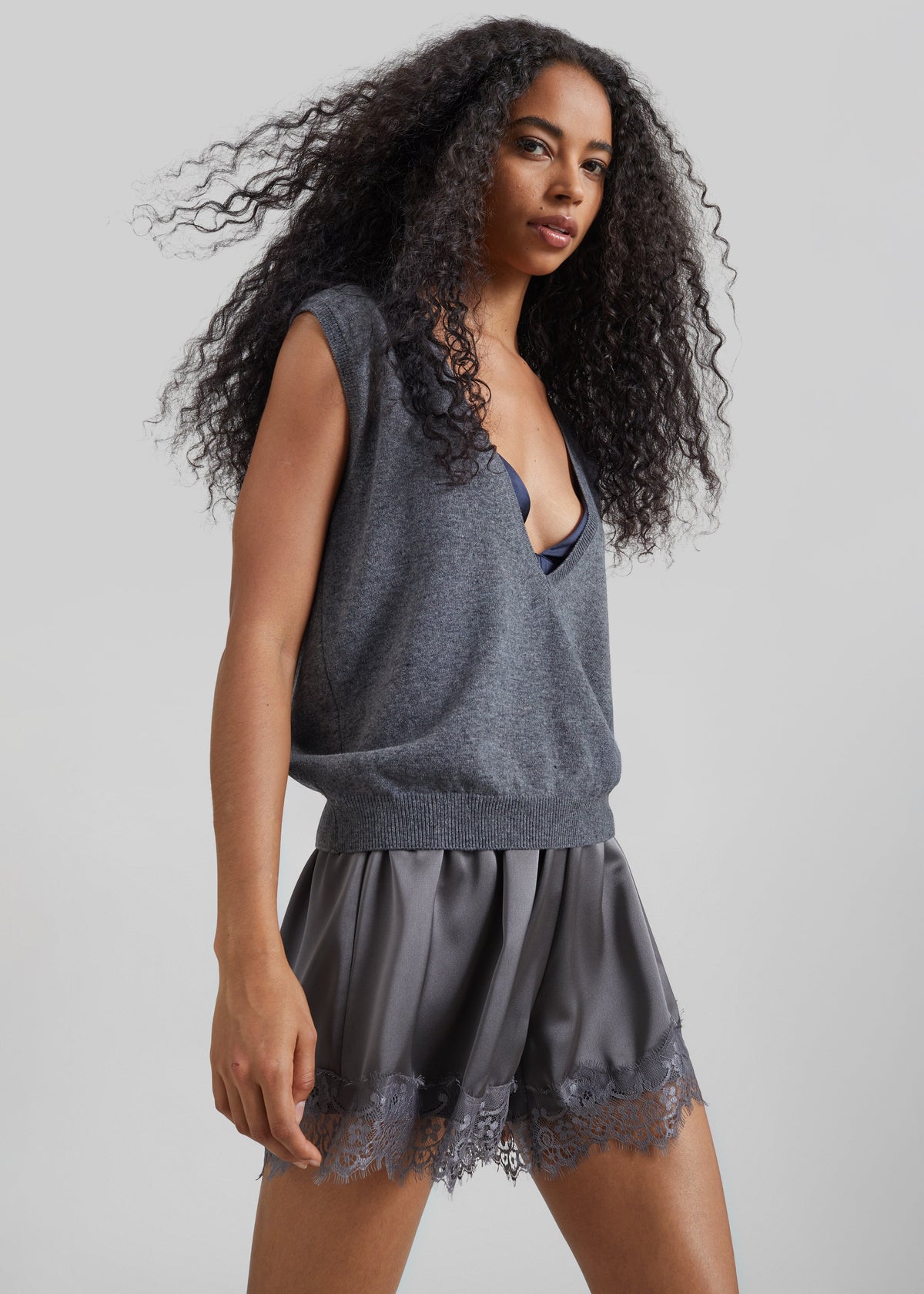 Lizan Deep V Neck Knit Vest - Dark Grey – view 6 of 7