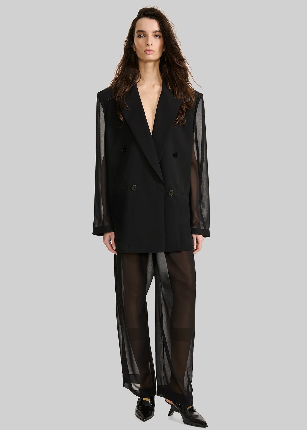 Louis Gabriel Nouchi 4-Button Double-Breasted Sheer Jacket - Black – view 1 of 8