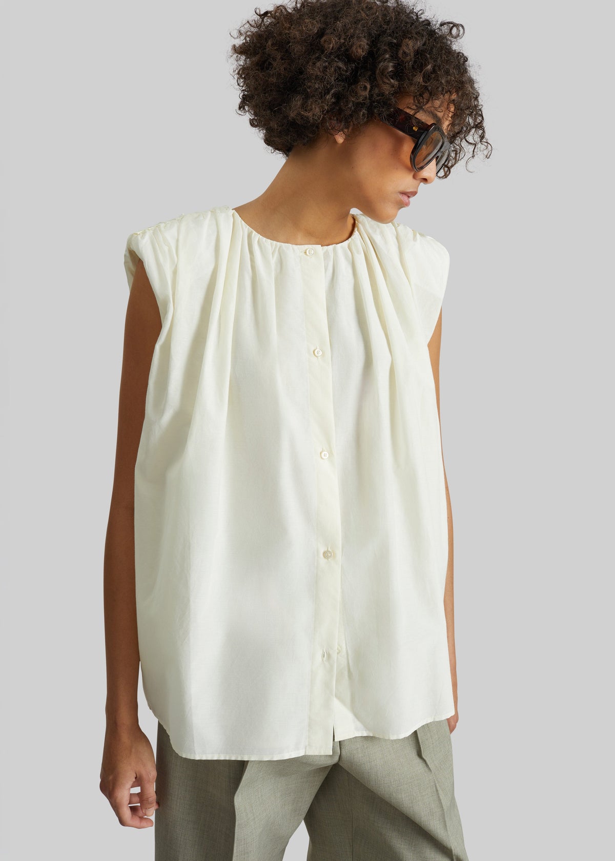 Loulou de Saison Anca Gathered Blouse - Ivory – view 1 of 6