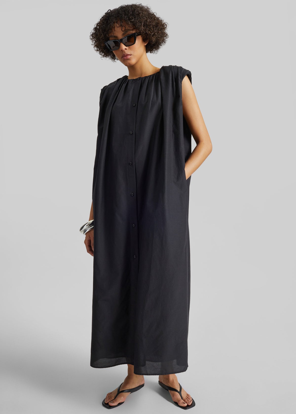 Loulou de Saison Cora Midi Cotton Silk Voile Dress - Black – view 4 of 6