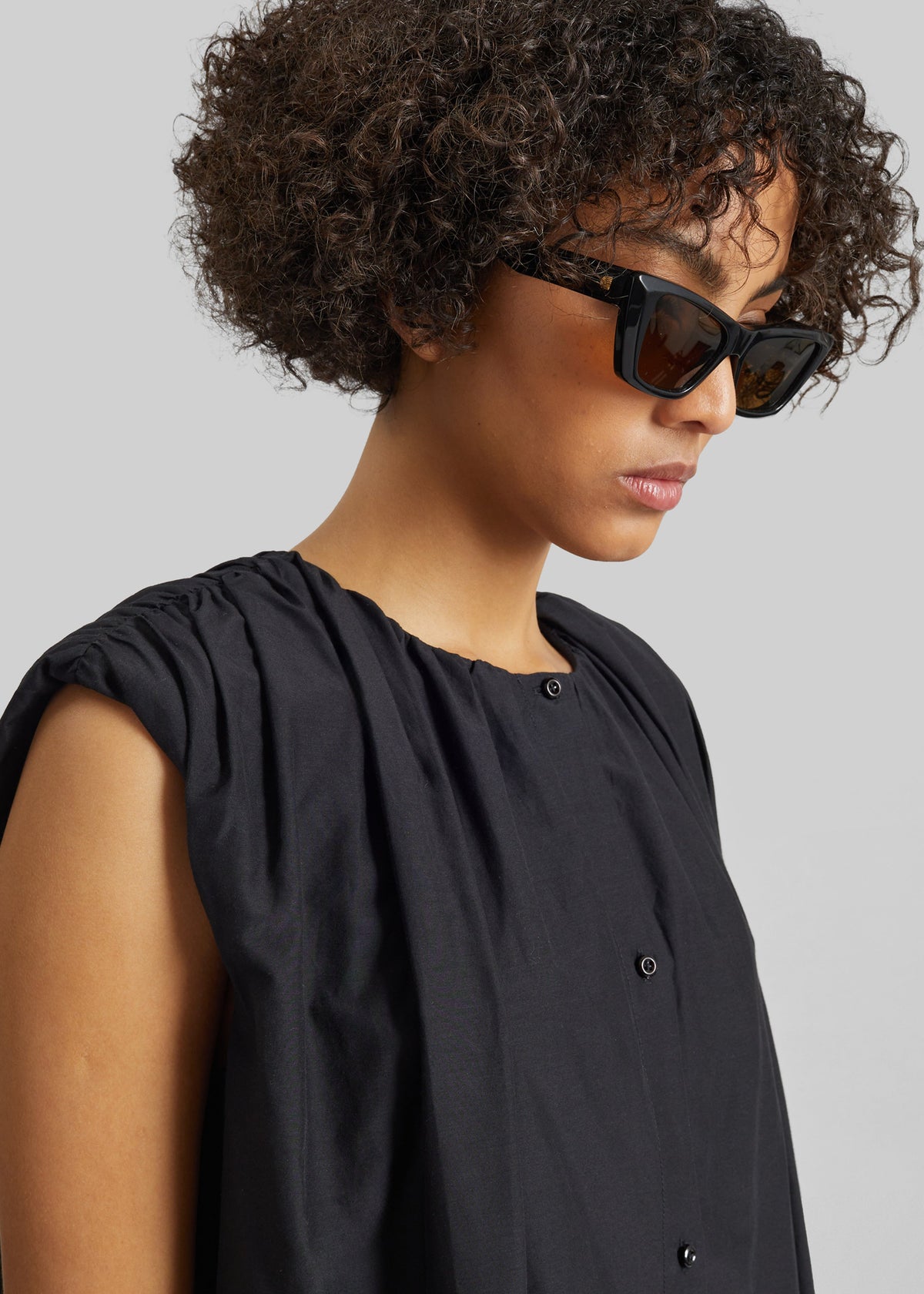 Loulou de Saison Cora Midi Cotton Silk Voile Dress - Black – view 3 of 6