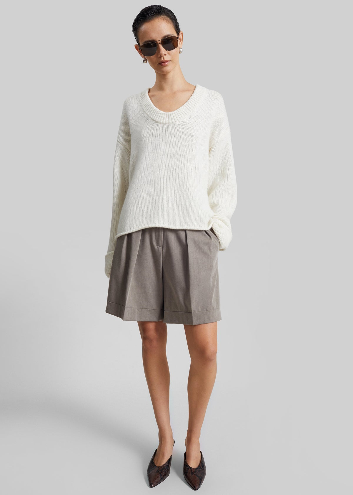 Loulou de Saison Derry Lds U-Neck Sweater - Ivory – view 1 of 6
