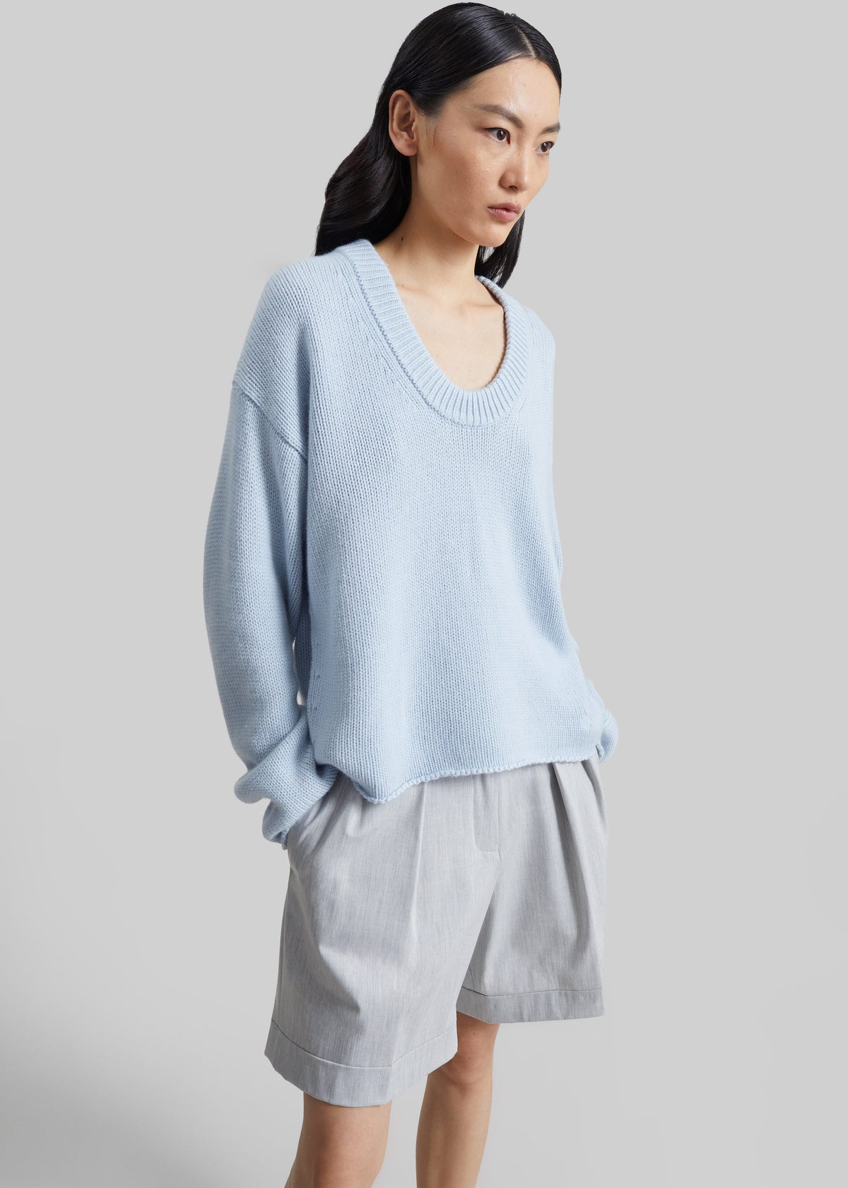 Loulou de Saison Derry Lds U-Neck Sweater - Light Blue – view 1 of 6