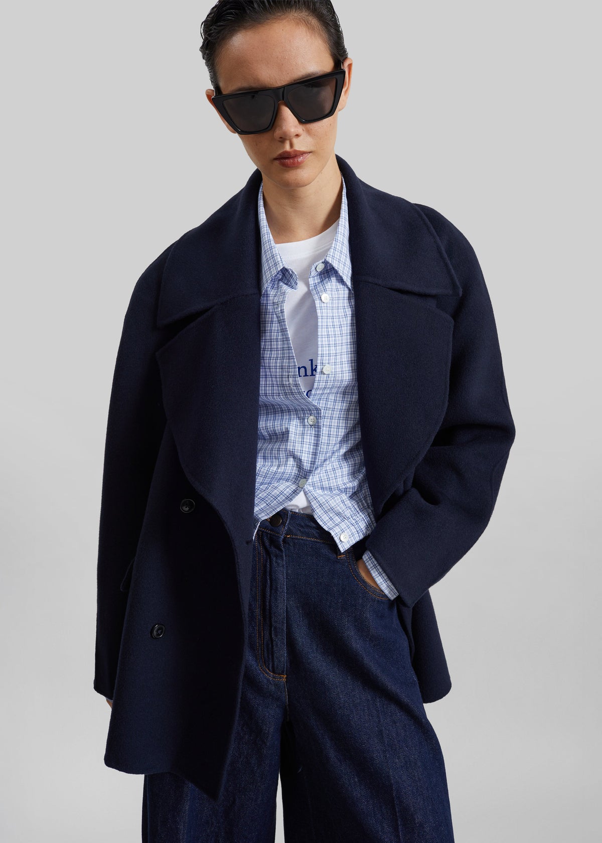 Loulou de Saison Neil Double Breasted Jacket - Navy Melange – view 2 of 7