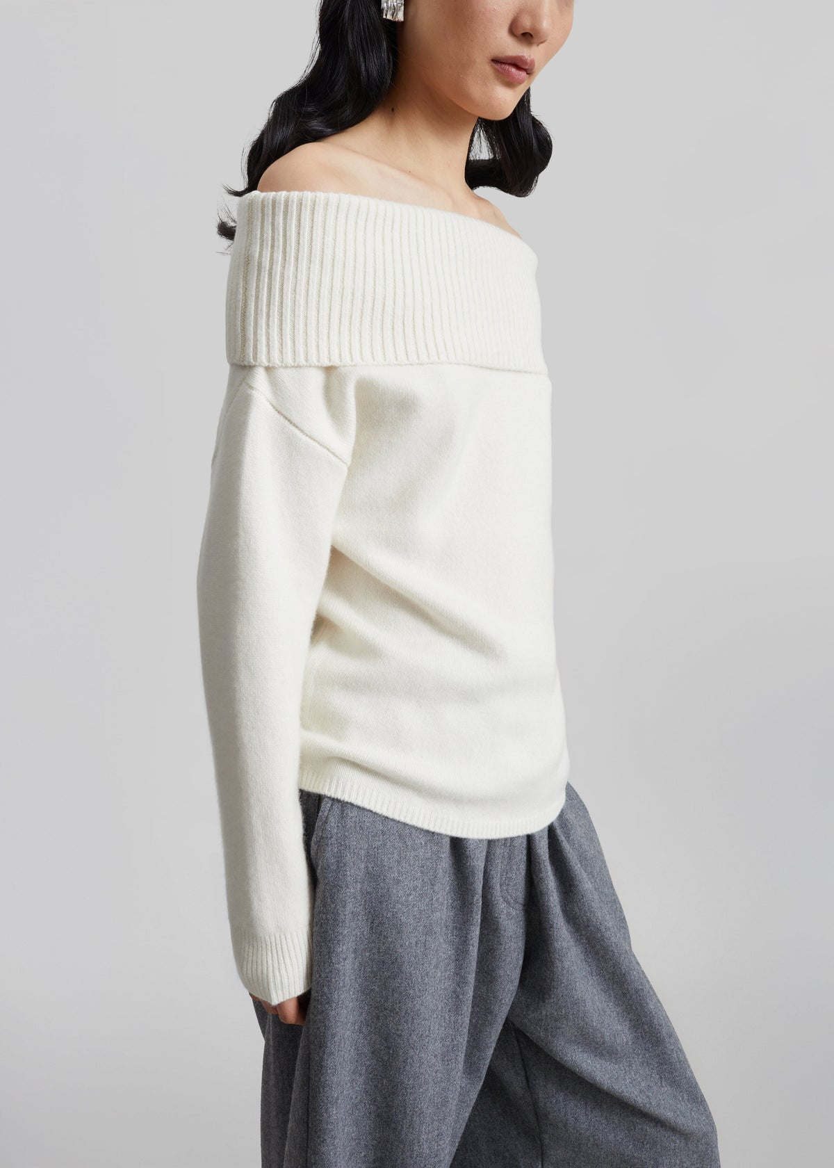Loulou de Saison Sibyl Off-Shoulder Sweater - Ivory – view 4 of 6