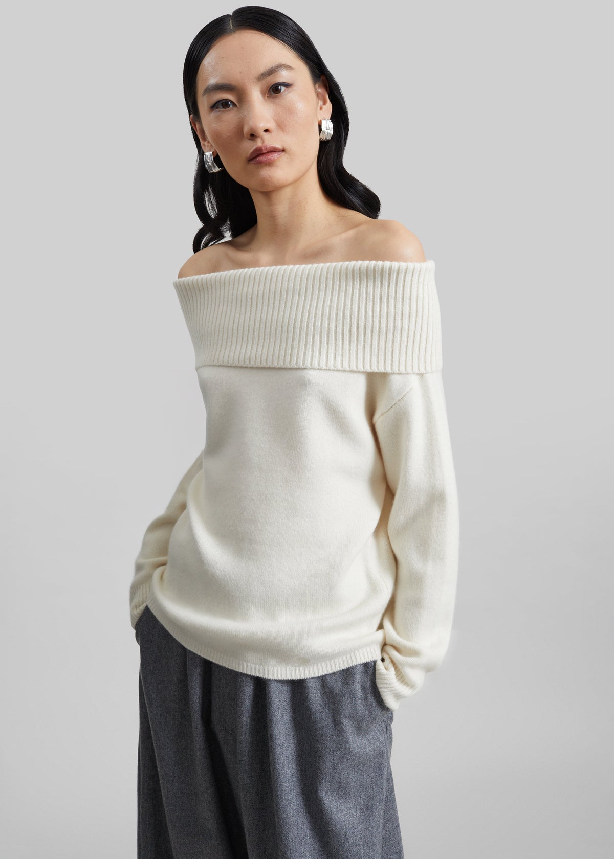 Loulou de Saison Sibyl Off-Shoulder Sweater - Ivory – view 1 of 6