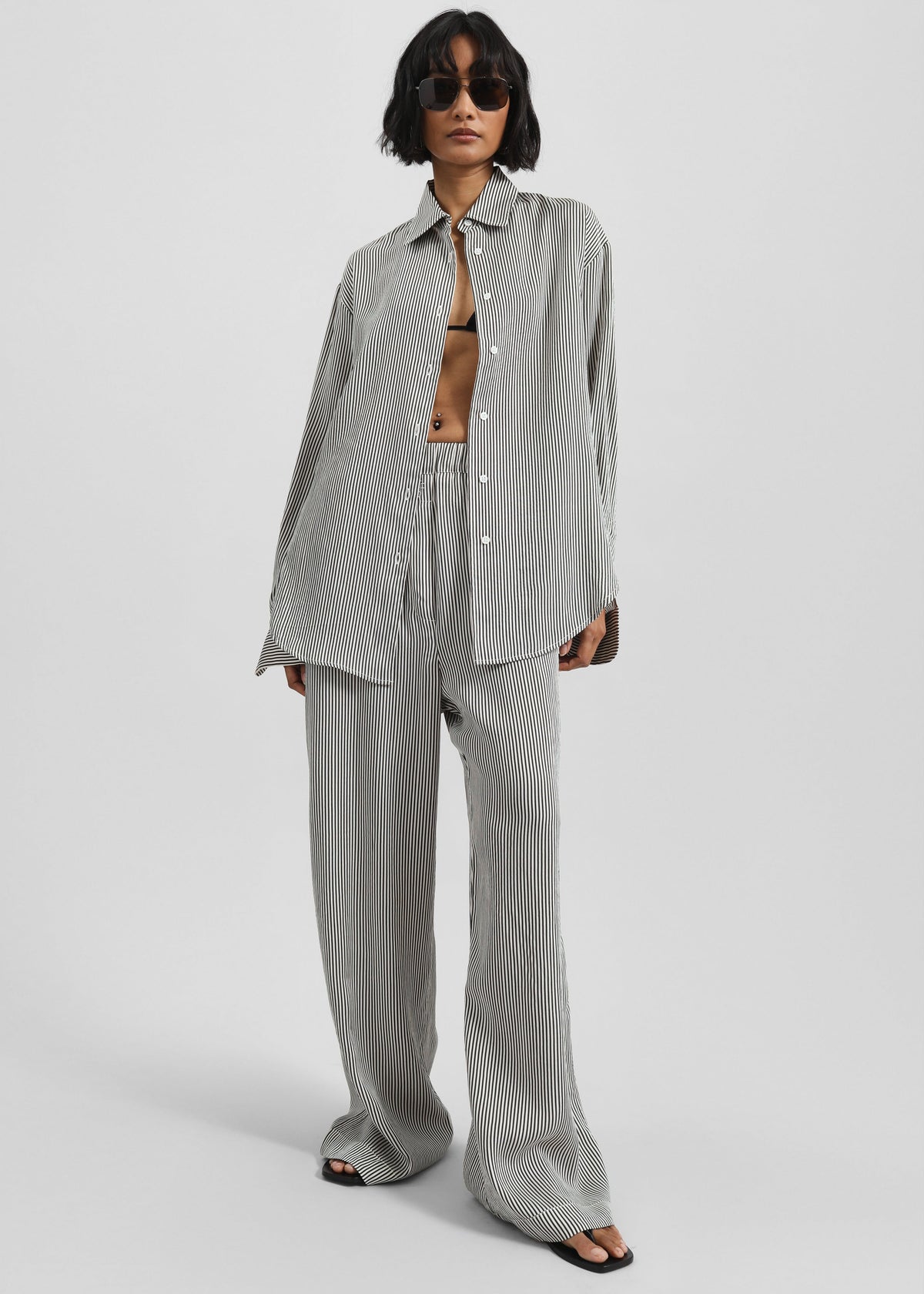 Lui Striped Silk Shirt - Black/White Stripe – view 6 of 9