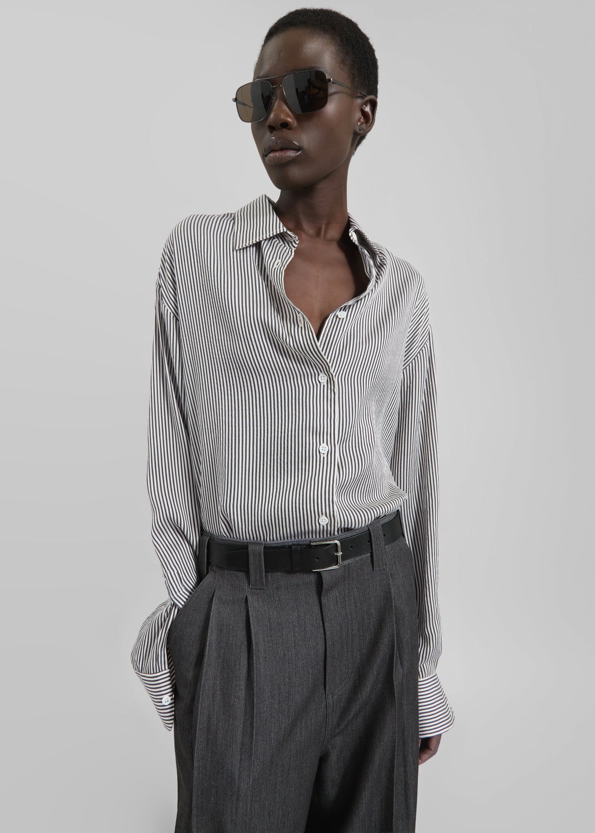 Lui Striped Silk Shirt - Black/White Stripe – view 4 of 9