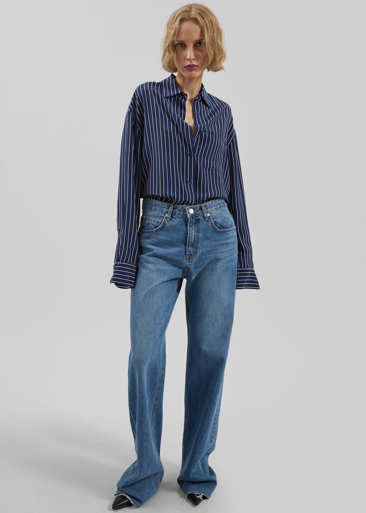 Lui Striped Shirt - Navy/Beige Pinstripe – view 2 of 12