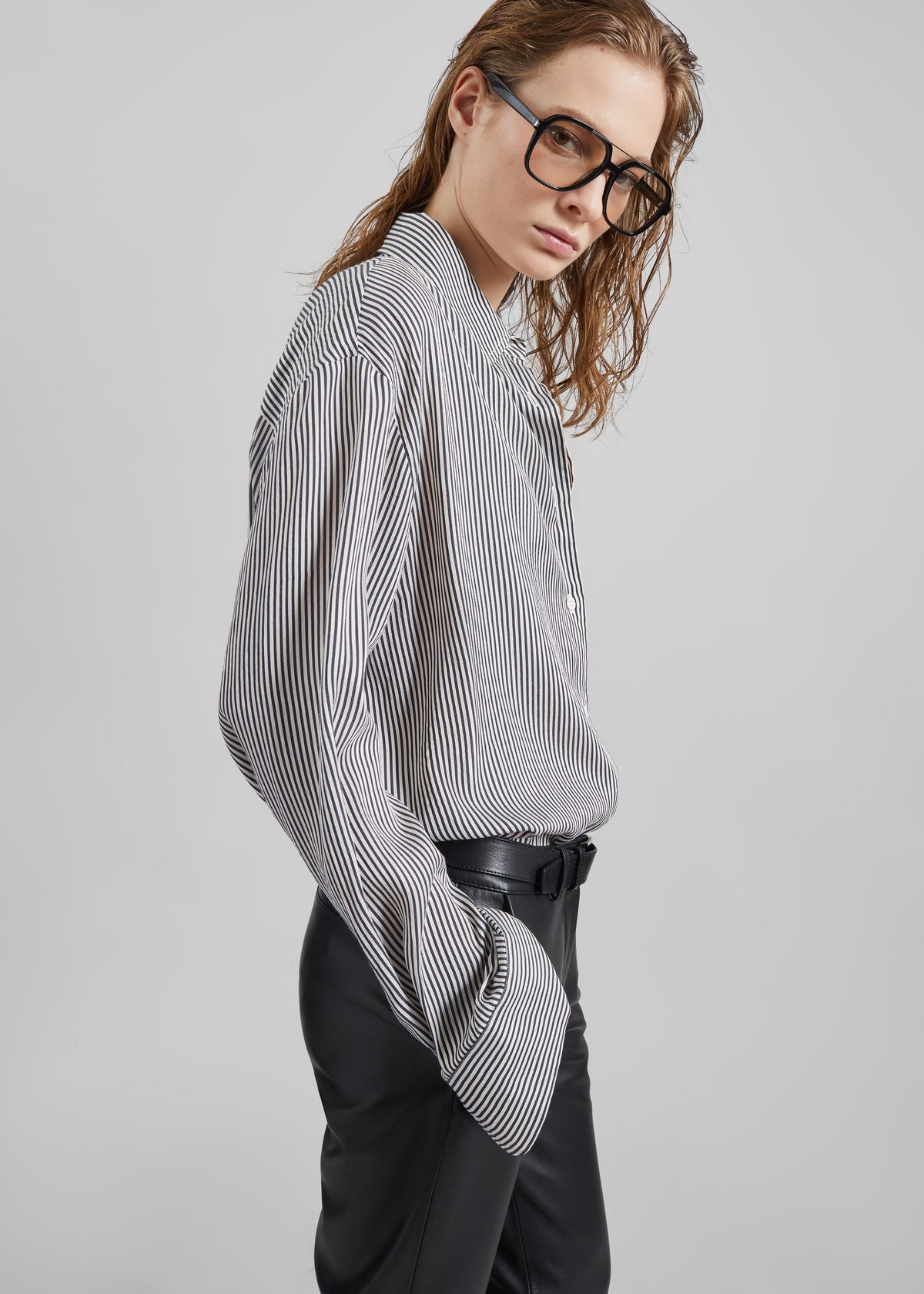 Lui Striped Silk Shirt - Black/White Stripe – view 2 of 9