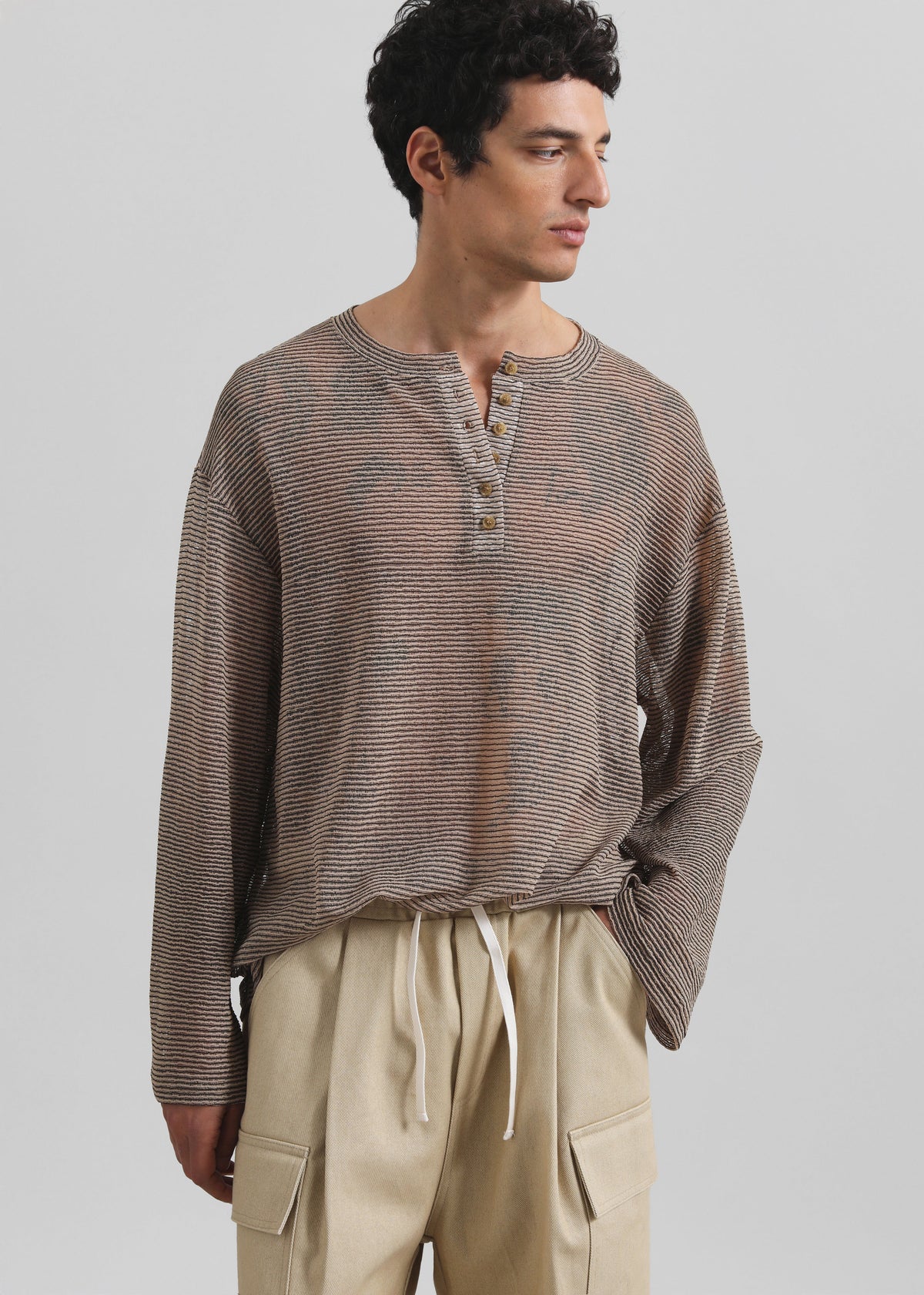 Luray Henley T-Shirt - Beige/Black Stripe – view 1 of 6