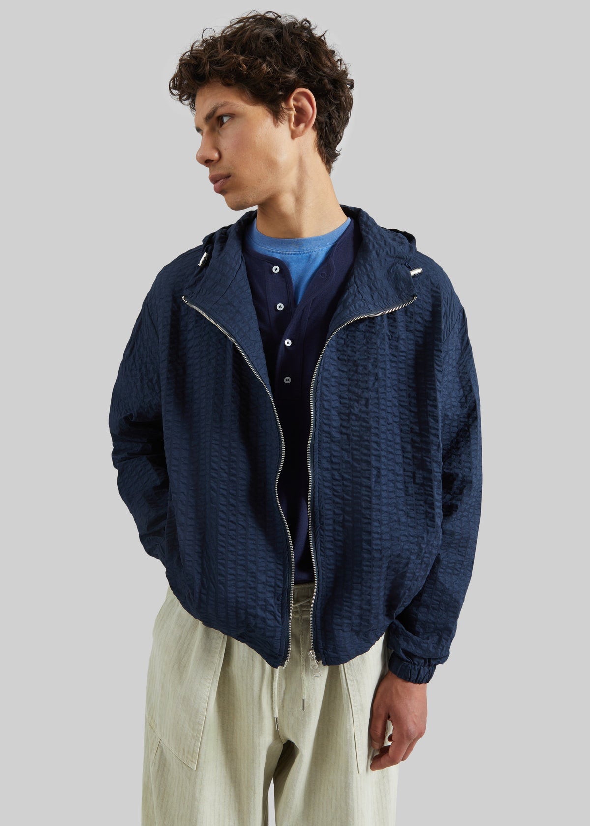 Luynes Seersucker Drawstring Jacket - Navy – view 1 of 7