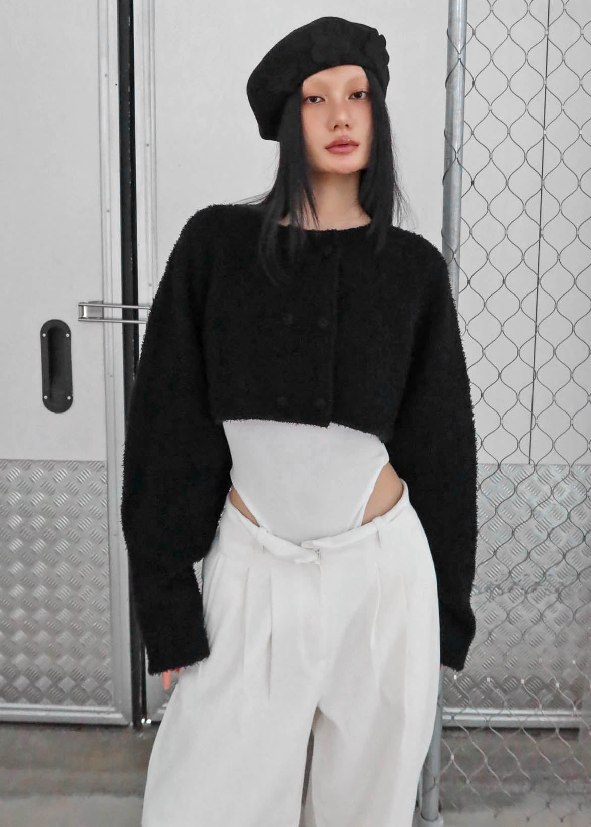 Lyall Fuzzy Cropped Jacket - Black – view 1 of 9