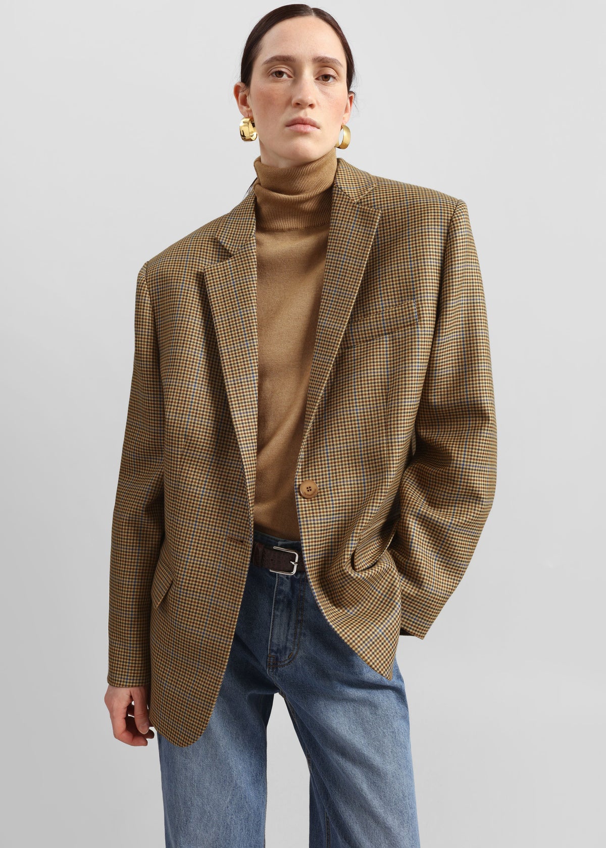Lyra Oversized Houndstooth Blazer - Camel – view 5 of 8